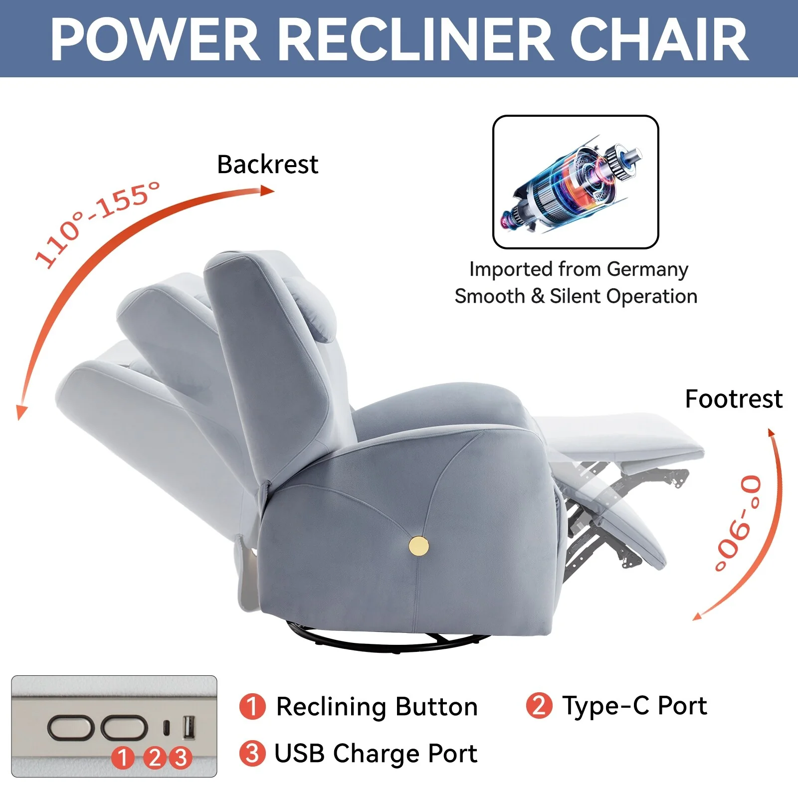 Swivel and Rocker Power Recliner Chair with Lumbar