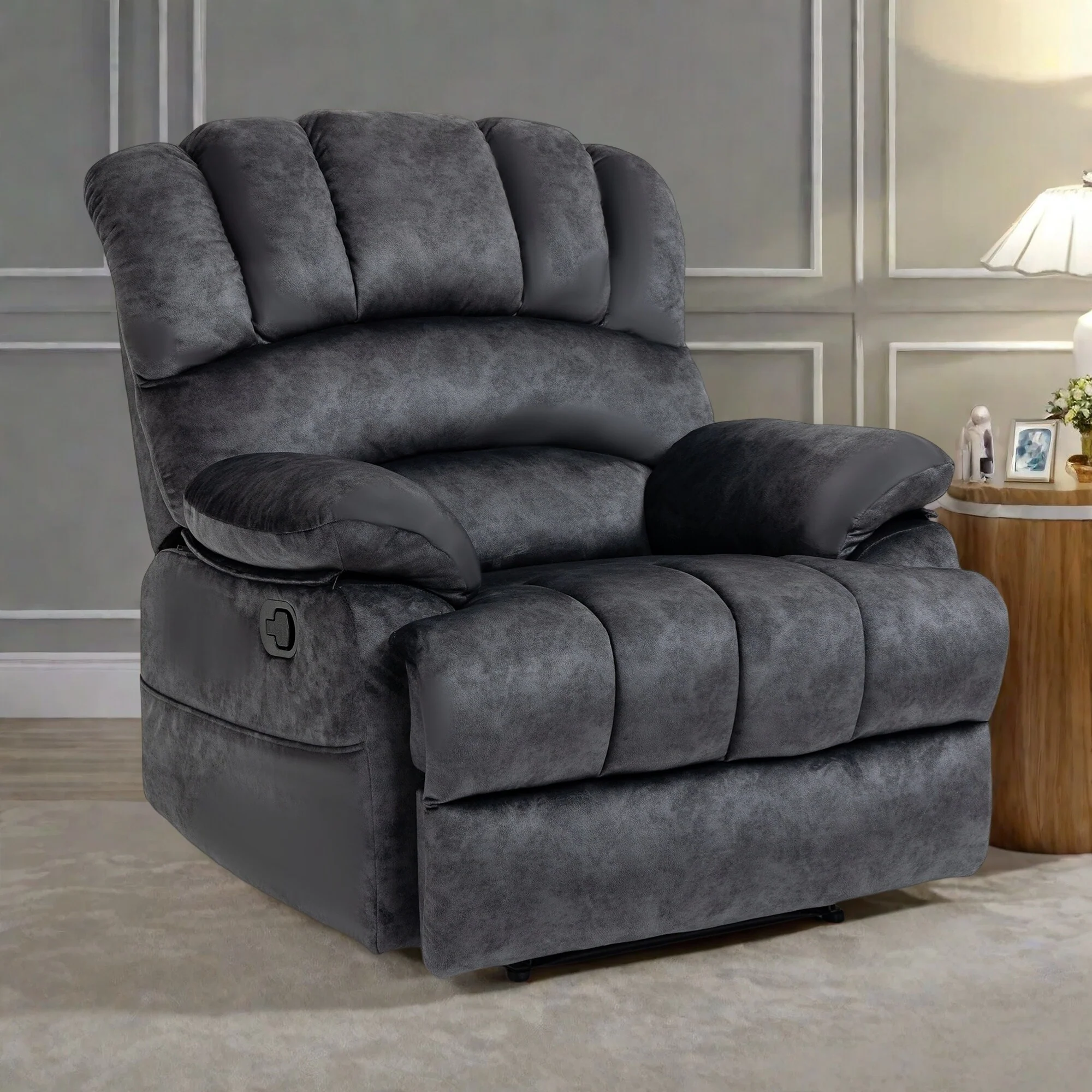 Standard Size Fabric Oversized Manual Recliner Chair with 155�� Recline and Easy Assembly
