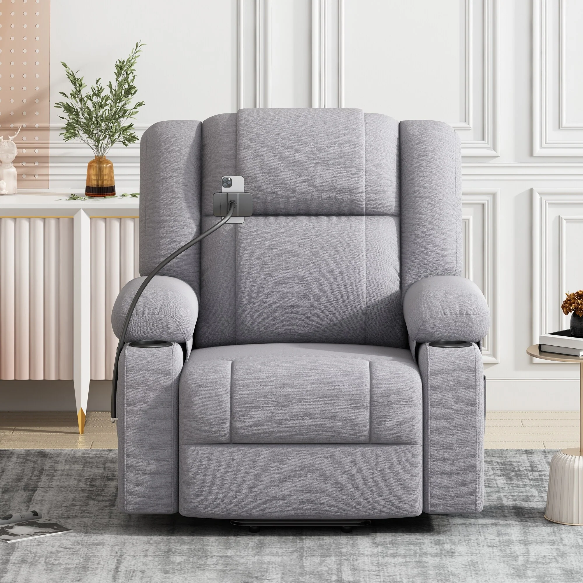 Electric Lift Recliner with Massage, Heating, Cup Holders & 360�� Swivel Phone Stand, Adjustable Recline