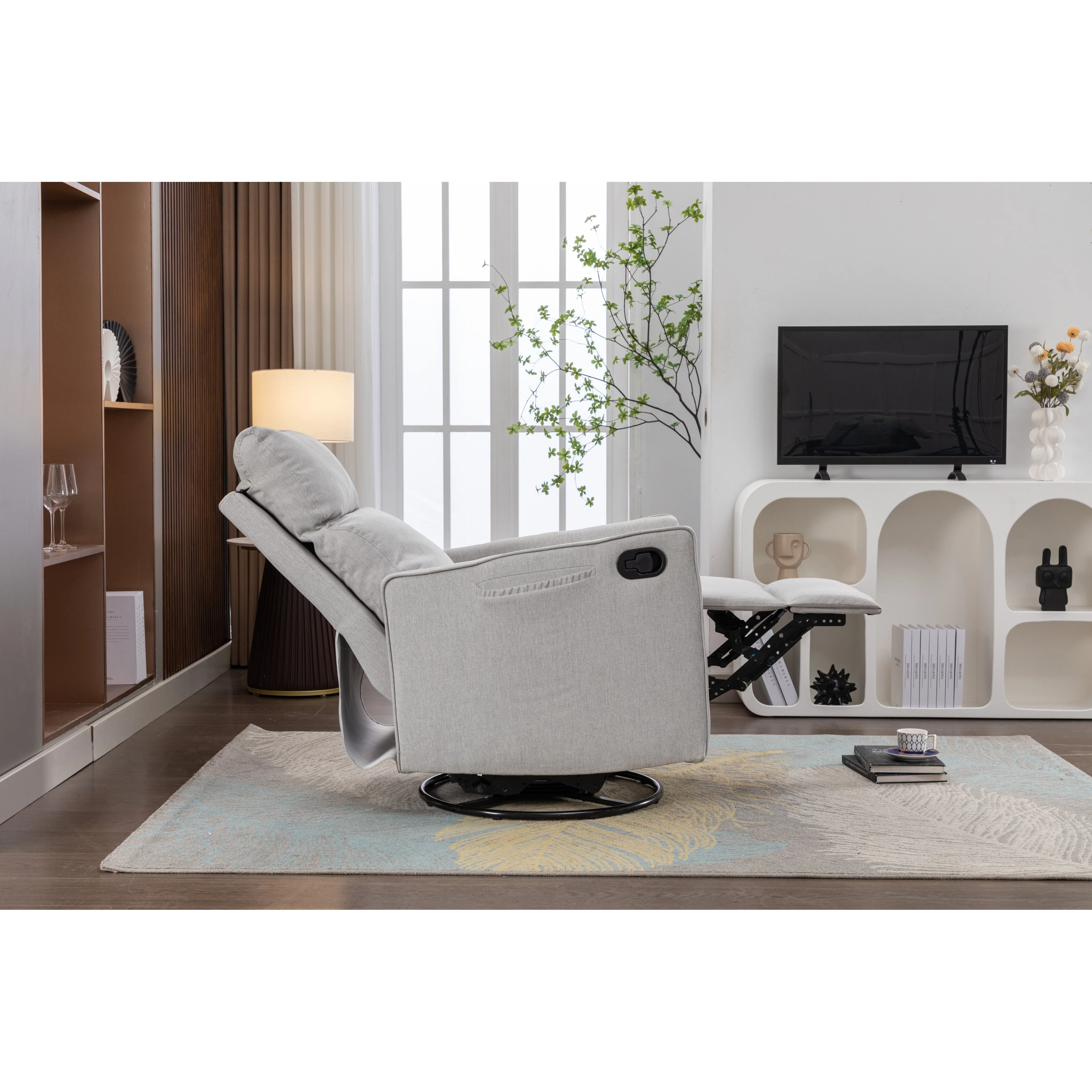 Manual Swivel Rocker Recliner Chair with Adjustable Backrest and Footrest