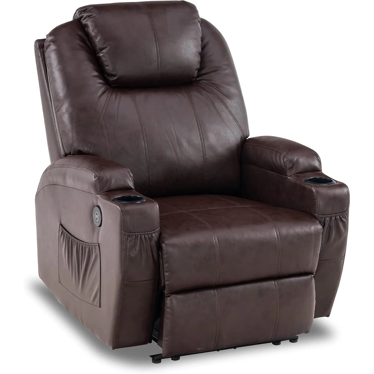 Mcombo Electric Power Recliner Chair with Massage and Heat, Faux Leather 7050