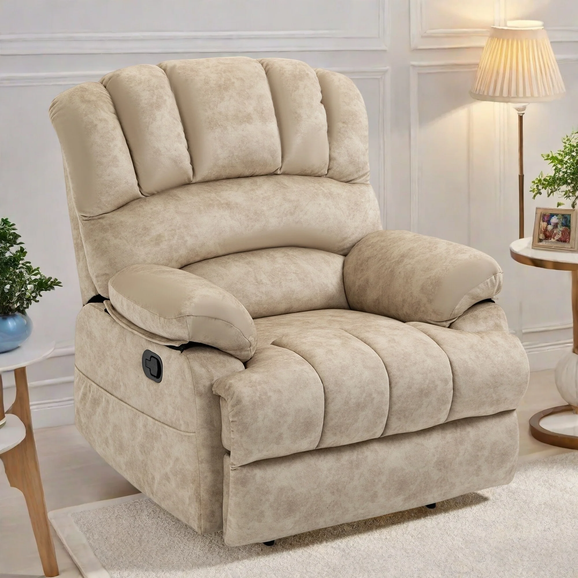 Standard Size Fabric Oversized Manual Recliner Chair with 155�� Recline and Easy Assembly