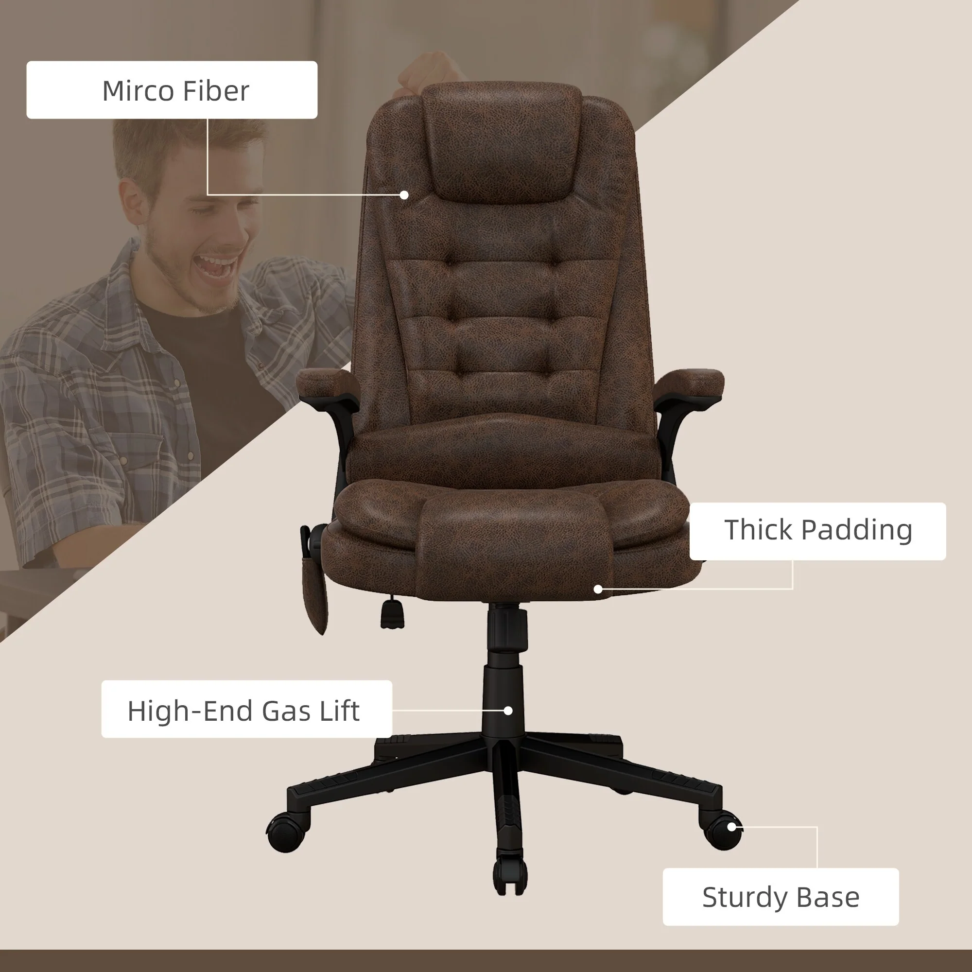 HOMCOM 6 Point Vibrating Massage Office Chair with Heat, Microfiber High Back Executive Office Chair with Reclining Backrest