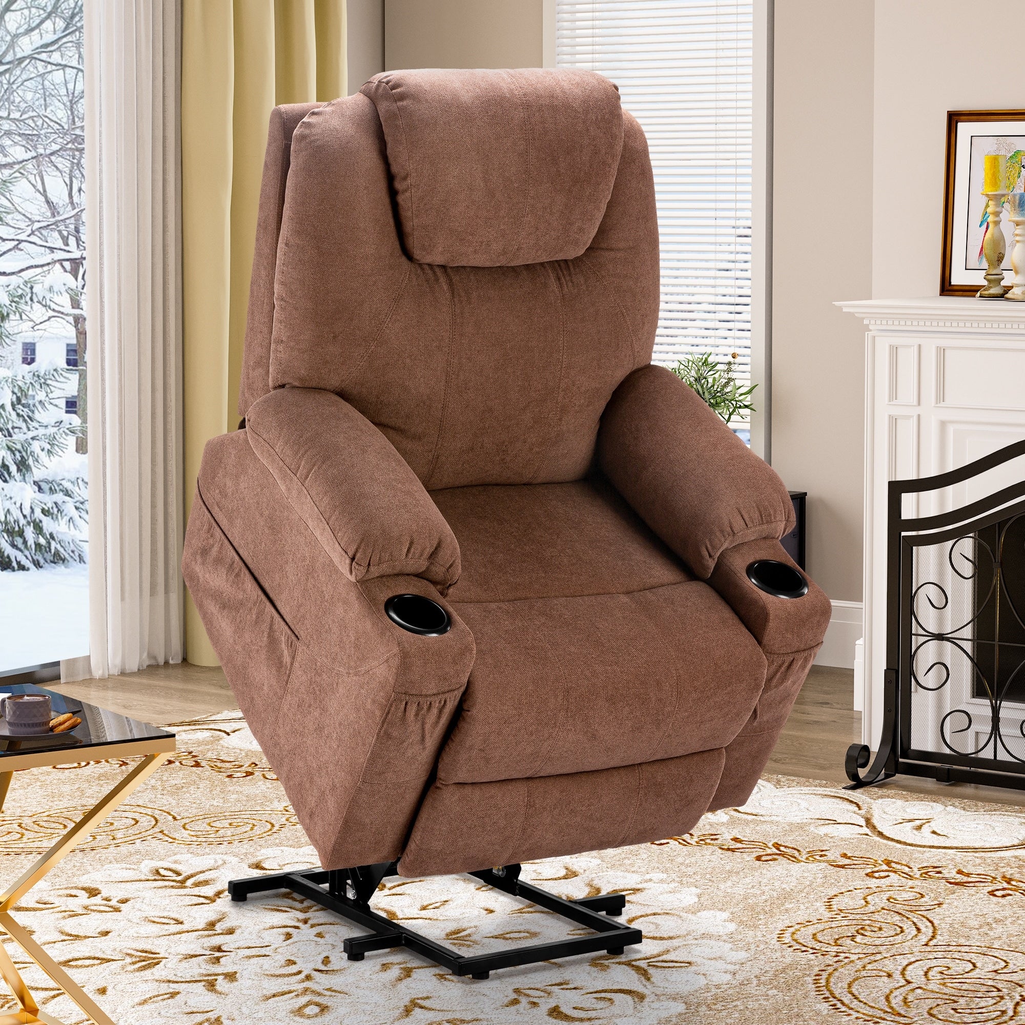 Modern Off White Reclining Chair Faux Leather/Fabric Massage