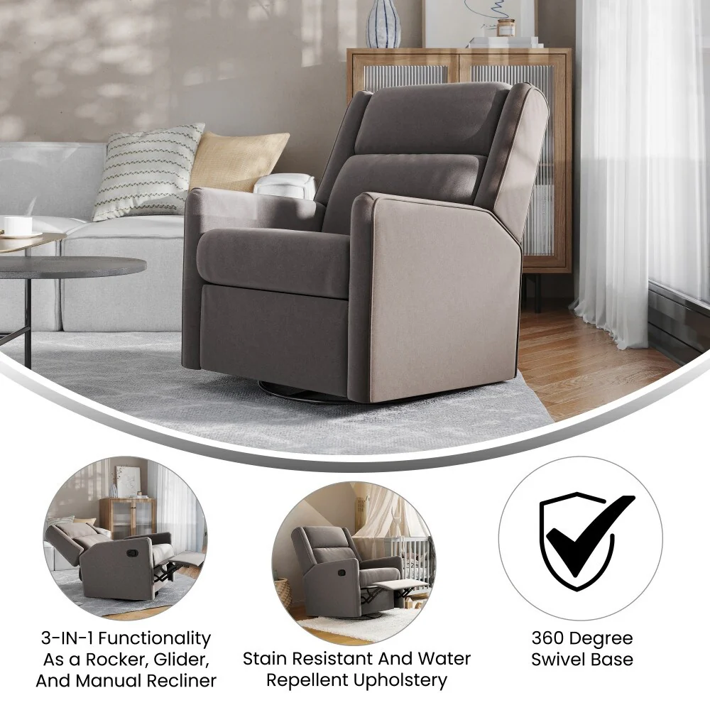Classic Upholstered Manual Recline Rocking Swivel Glider Chair