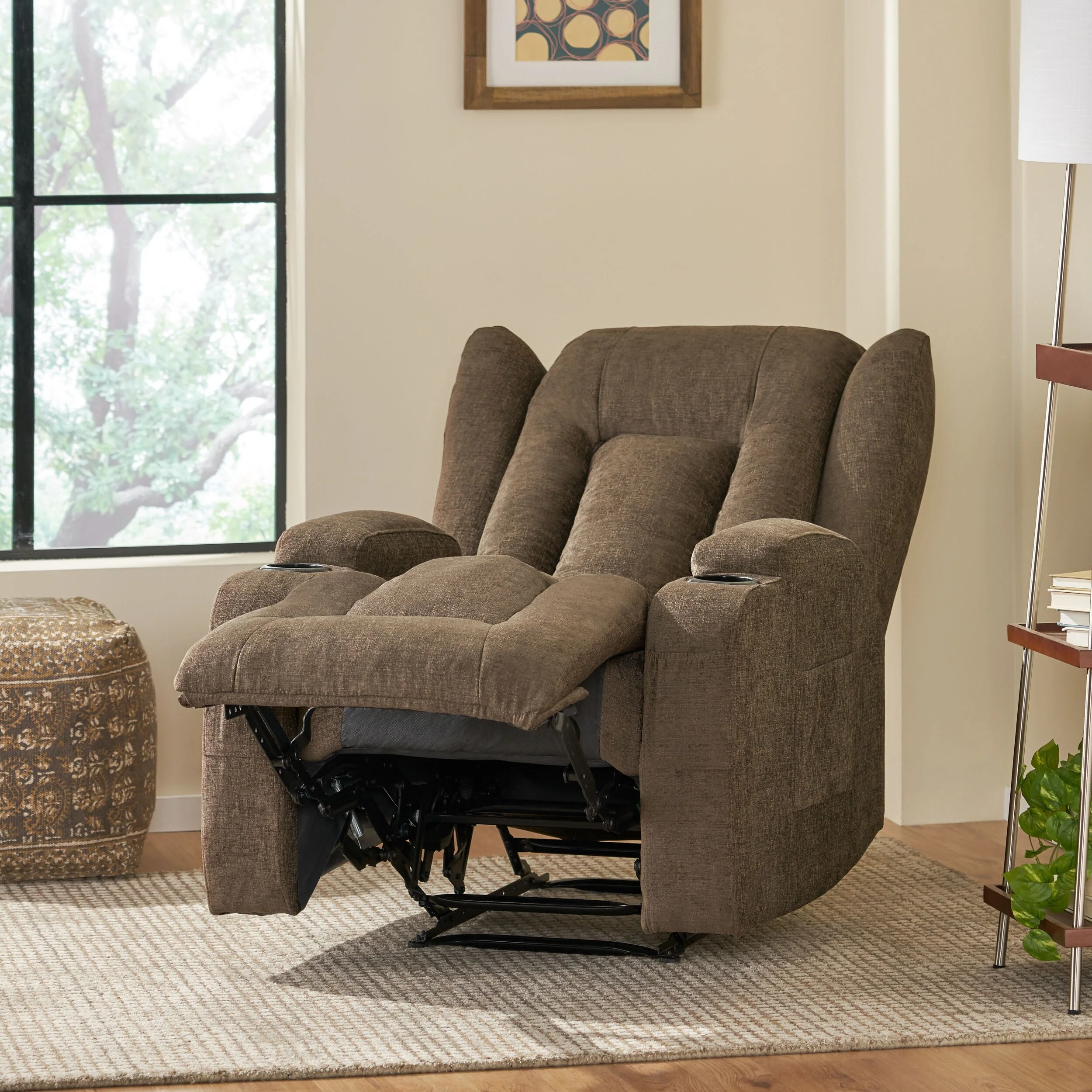 Massage Recliner with Heating, 5 Modes, Cup Holders, Remote Control, and Manual Reclining Feature