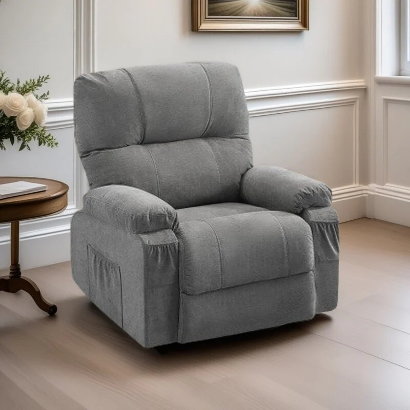 360�� Rotating Recliner Chair with Adjustable Backrest, Swivel Rocking Armchair with Footrest, Soft Cushions & Side Pockets
