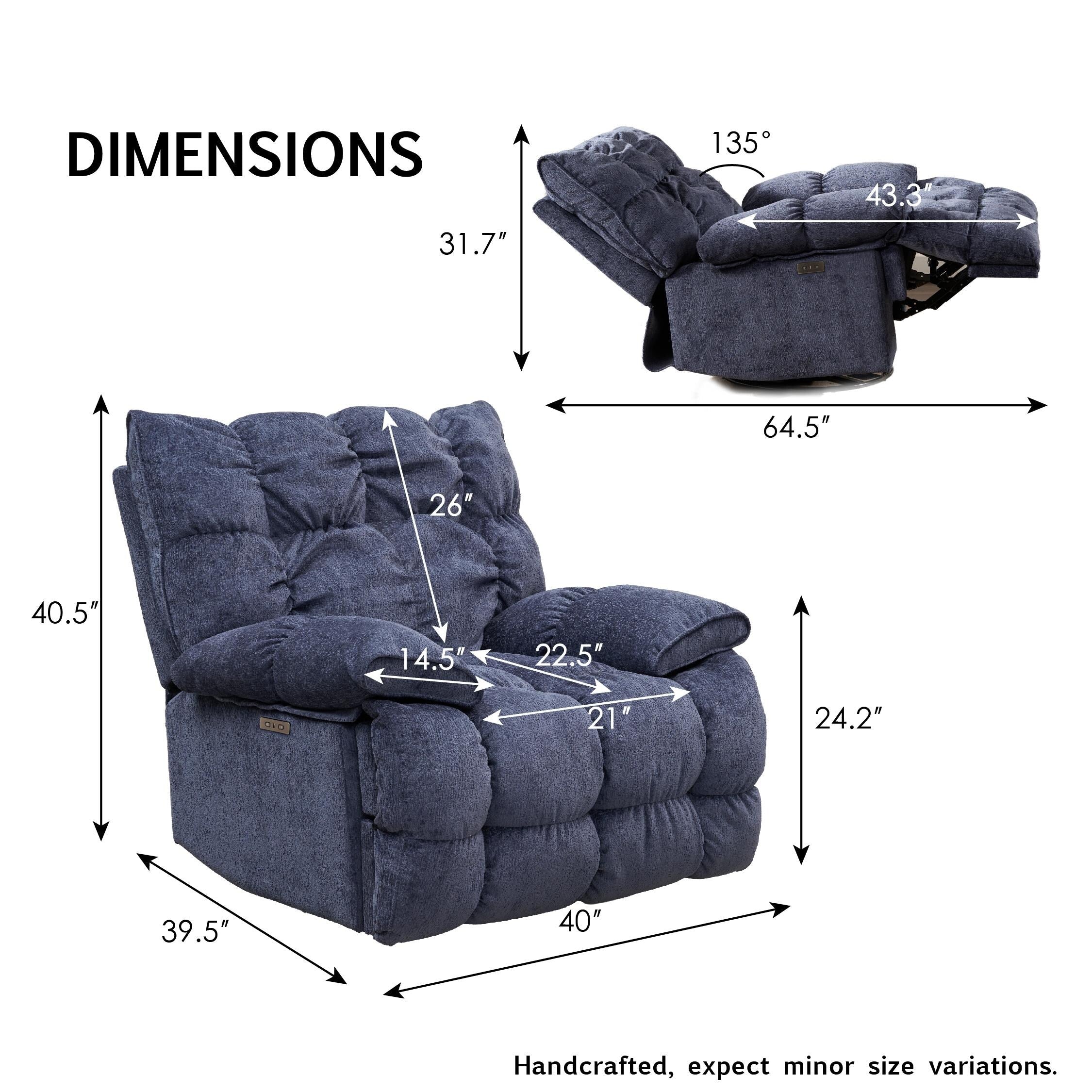 Fabric 360�� Swivel Electric Recliner Chair with Glide Motion