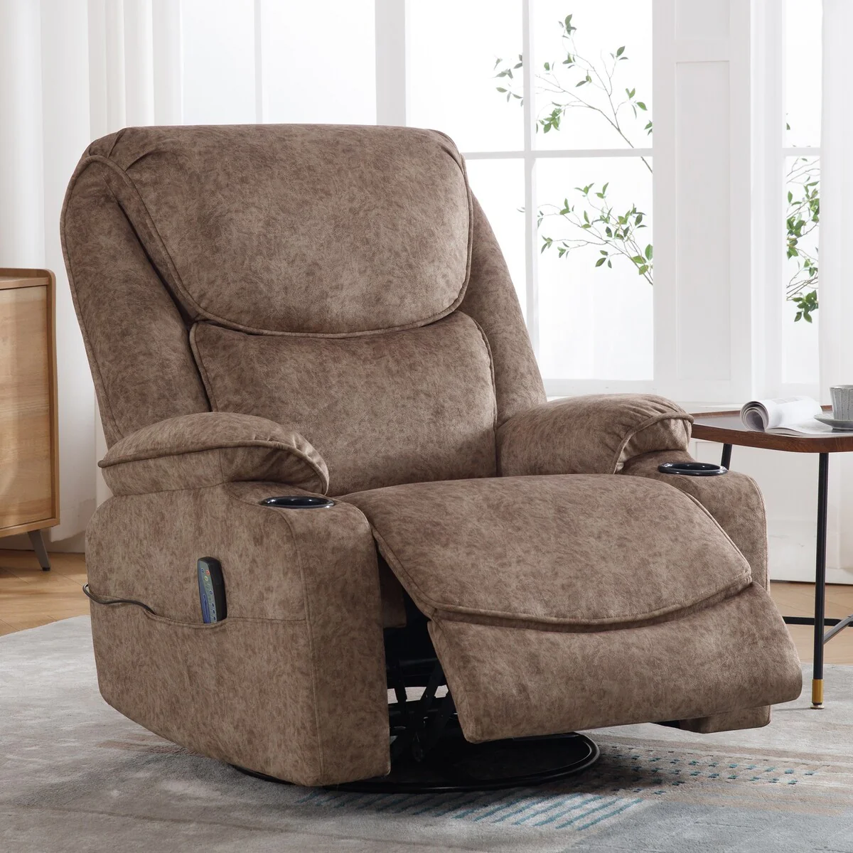 HOMYKA Swivel Manual Rocking Recliner Chair with Massage and Heat