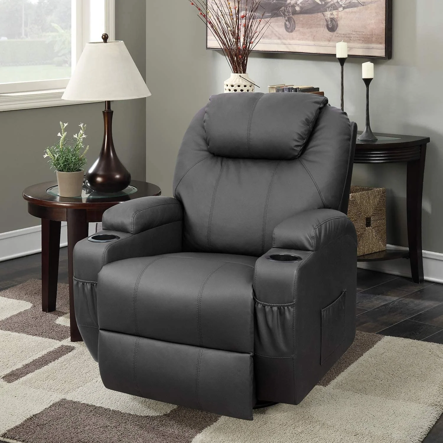 Furniwell Rotary Massage Heated Function Recliner PU Leather Whirl