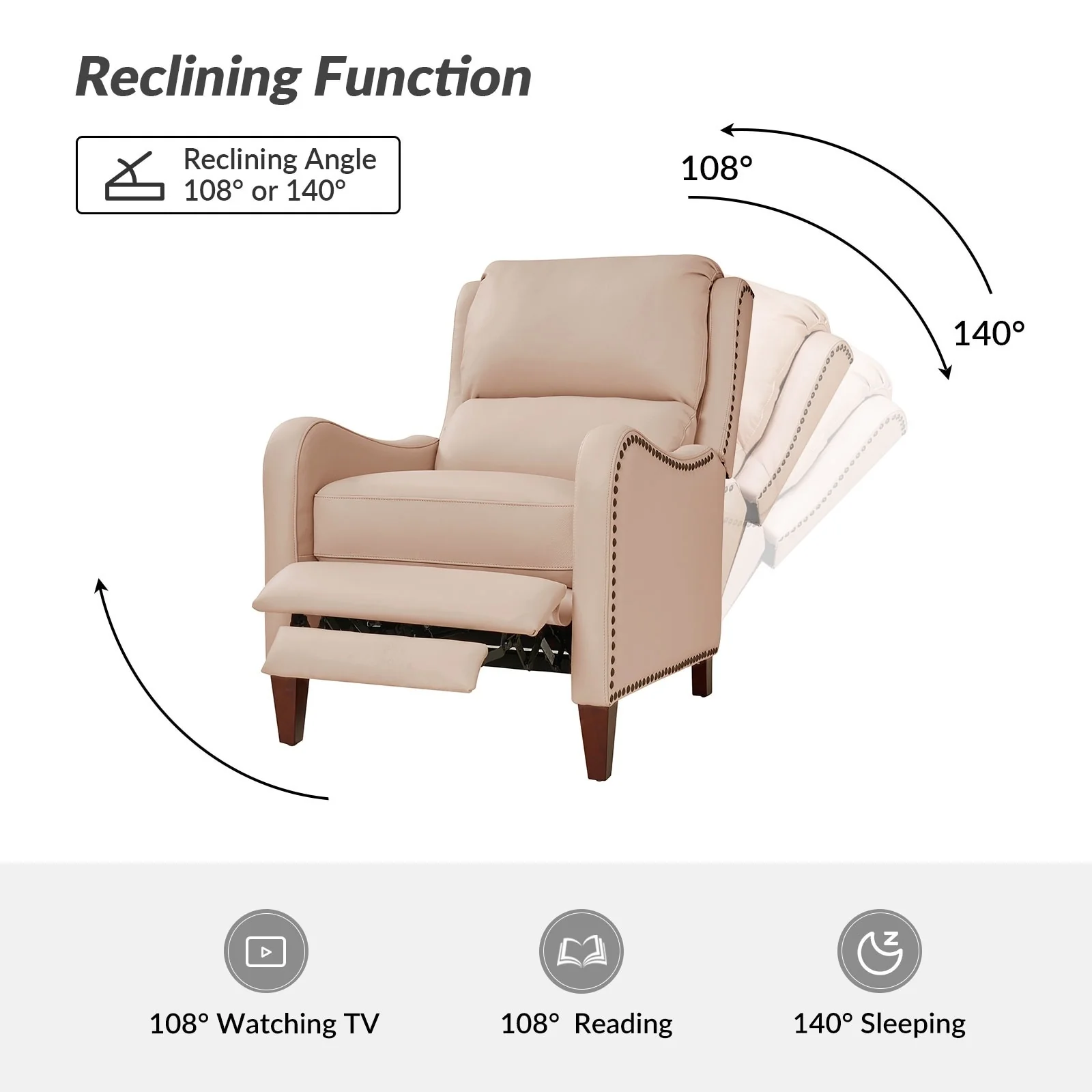 Brigida Modern Genuine Leather Nailhead Trim Recliner with Adjustable Footrest Set of 2 by HULALA HOME