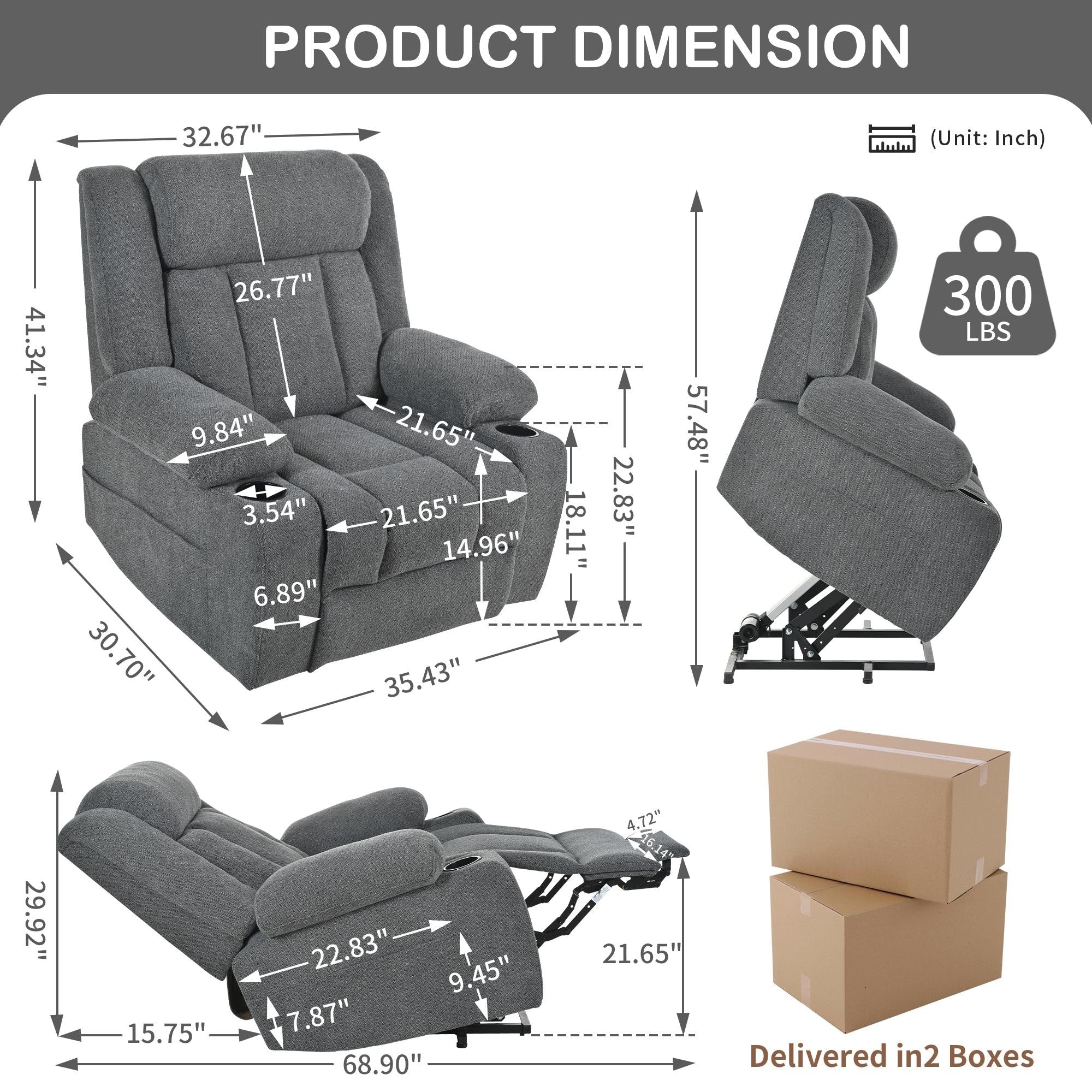 Velvet Power Lift Recliner with Footrest & Pocket