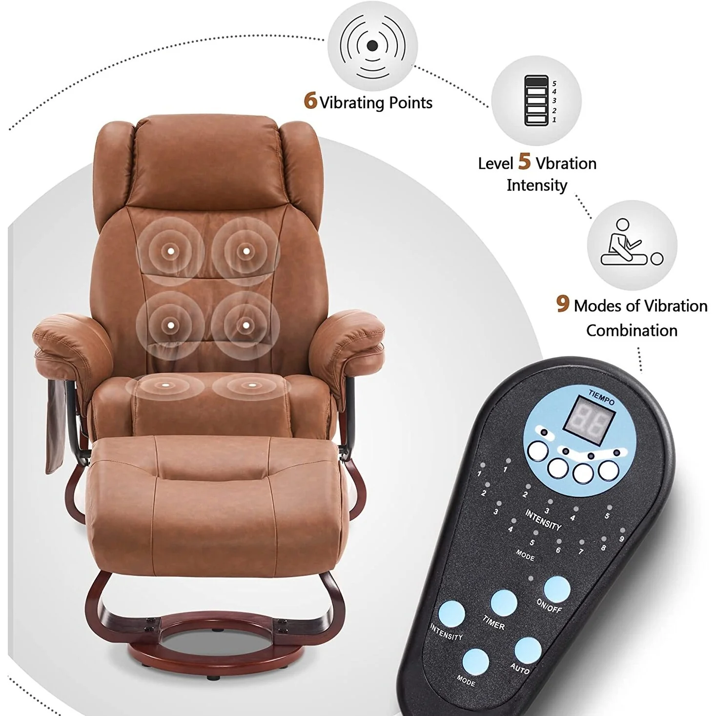 MCombo Swivel Recliners with Ottoman, Vibration Massage TV Chairs with Side Pocket