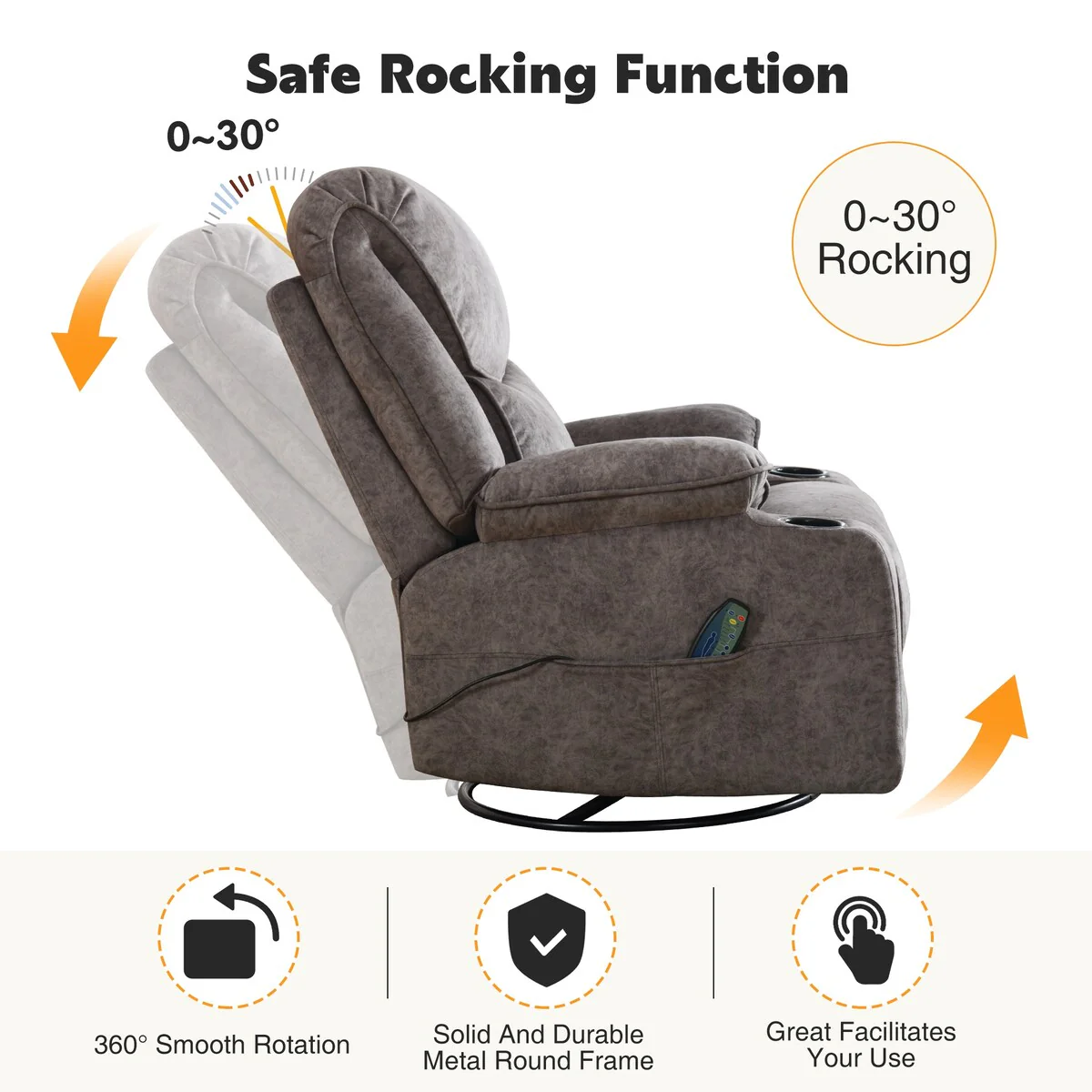 HOMYKA Swivel Manual Rocking Recliner Chair with Massage and Heat