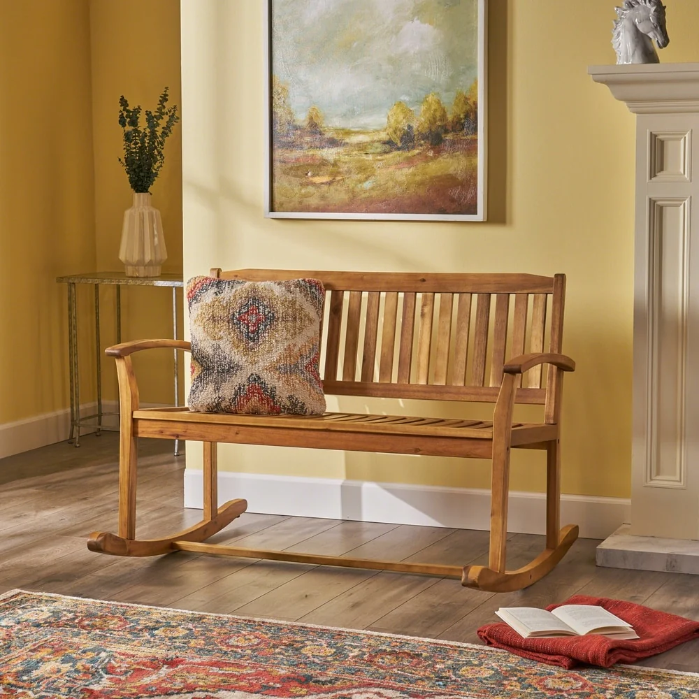 Amina Acacia Wood Patio Glider by Christopher Knight Home