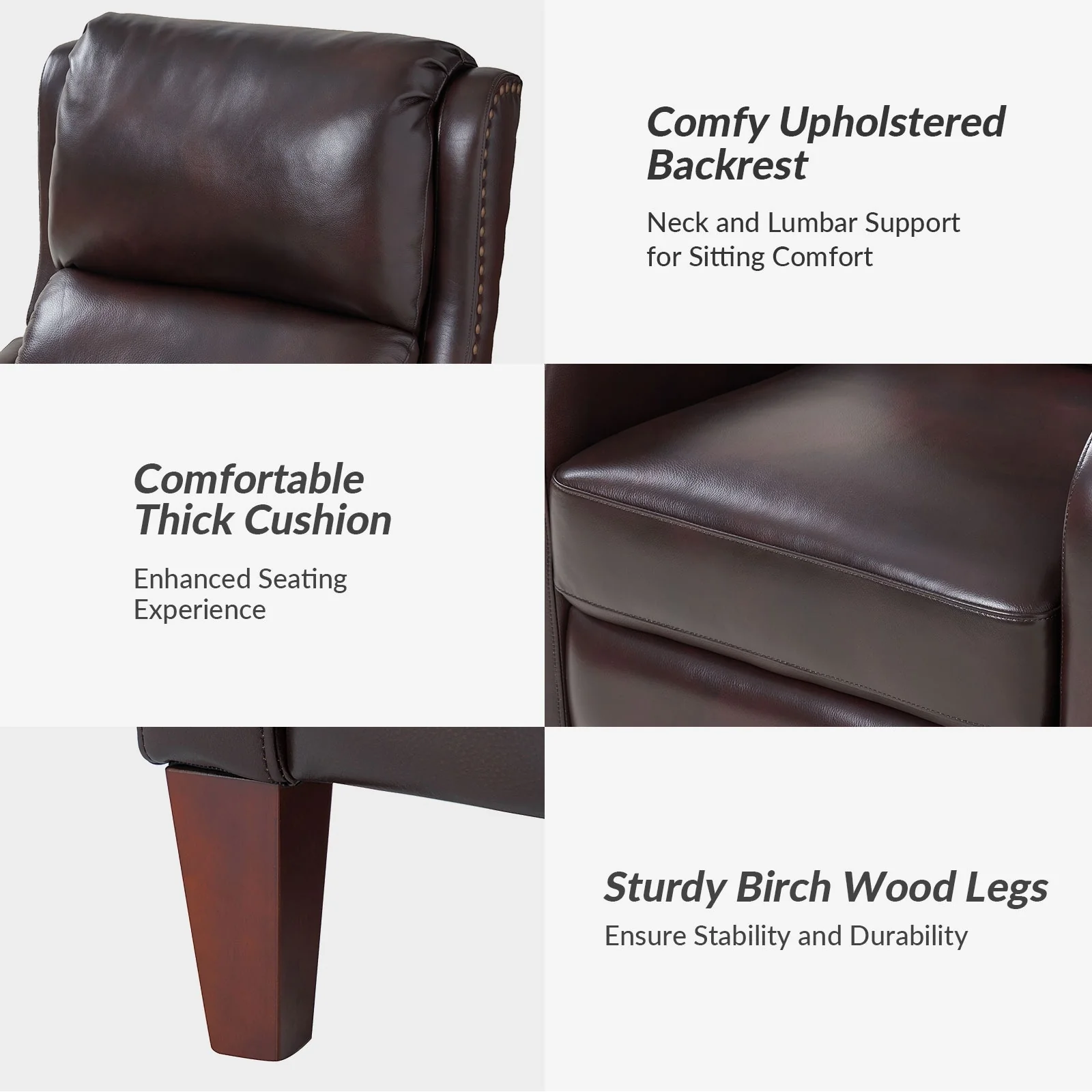 Brigida Modern Genuine Leather Nailhead Trim Recliner with Adjustable Footrest Set of 2 by HULALA HOME