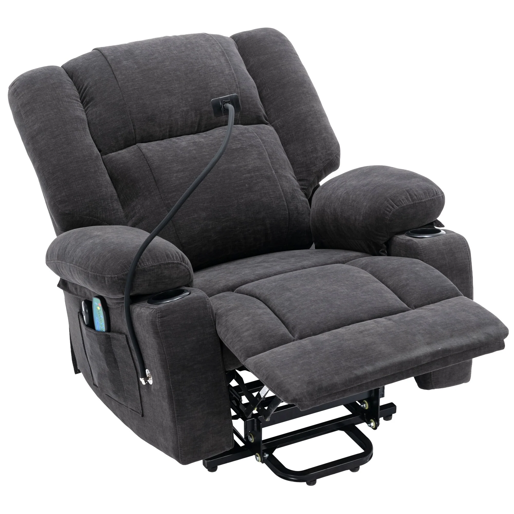 Grey Electric Lift Recliner Chair with Massage, Heating, Cup Holders & 360�� Swivel Phone Holder, Adjustable Recline Options