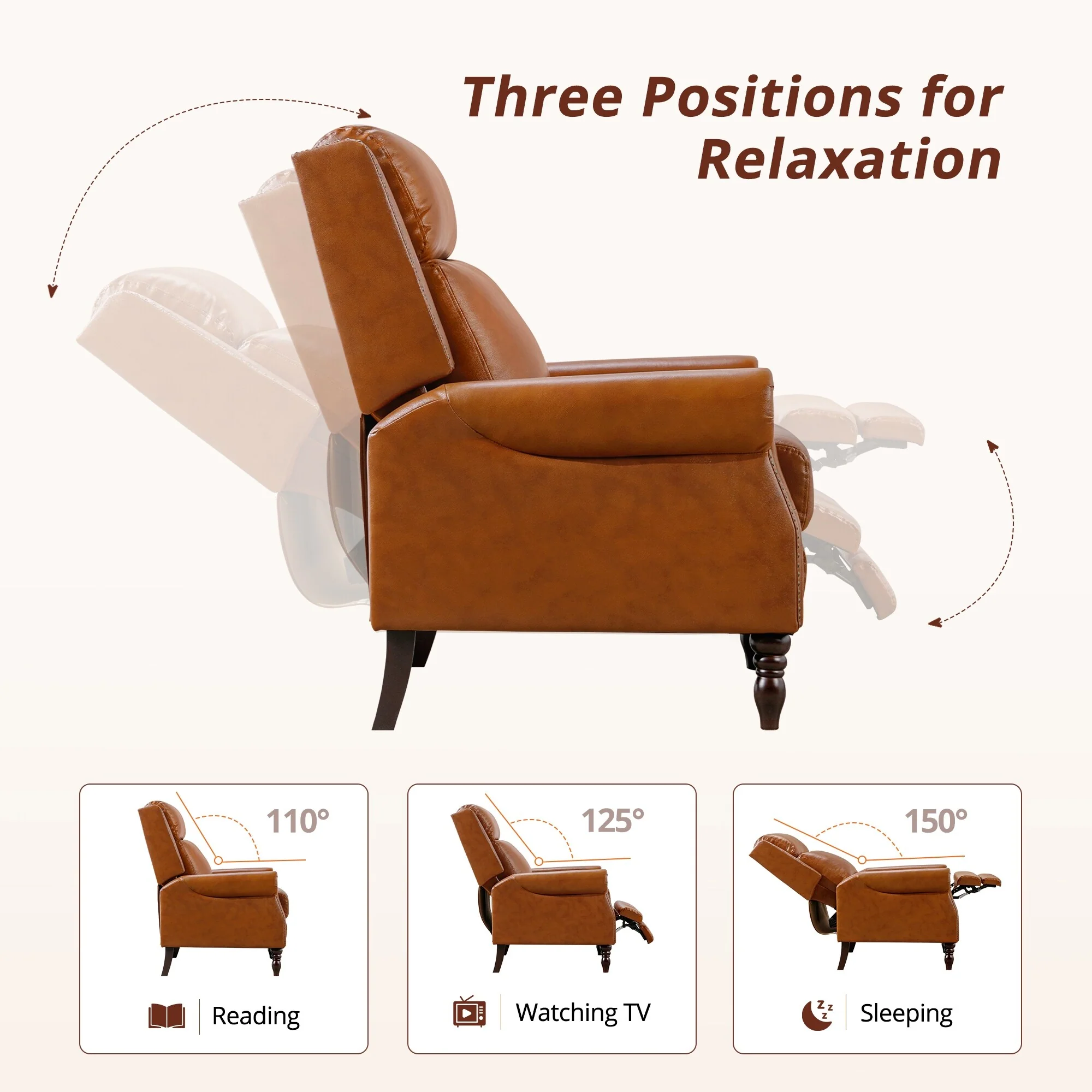 Genuine Leather Comfortable Recliner Chair Adjustable Push Back Recliner Living Room Arm Chair