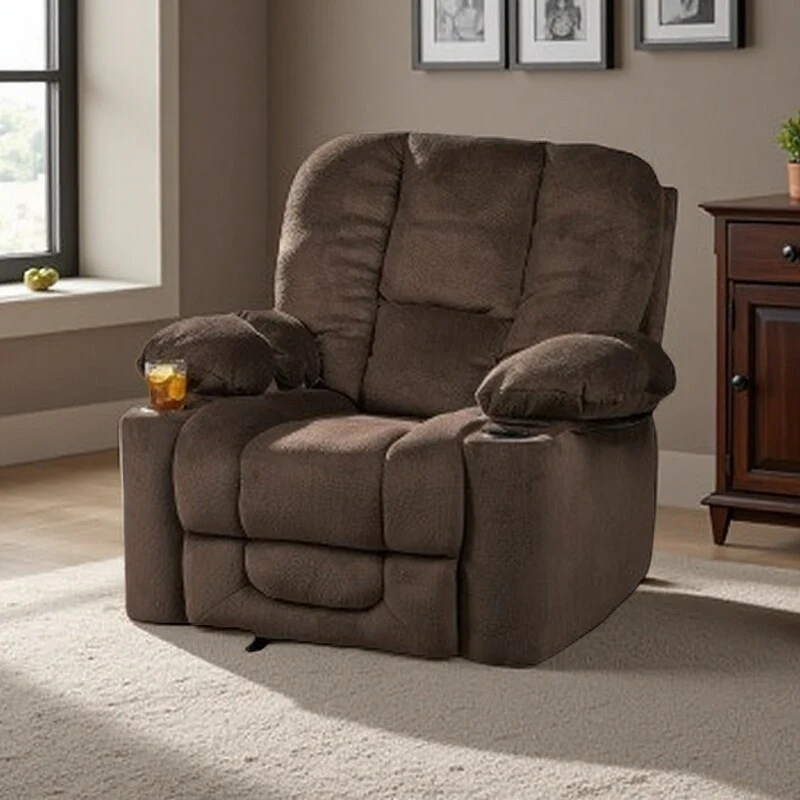 Stylish Manual Recliner with Soft Fabric Upholstery, Plush Padding, and Dual Cup Holders