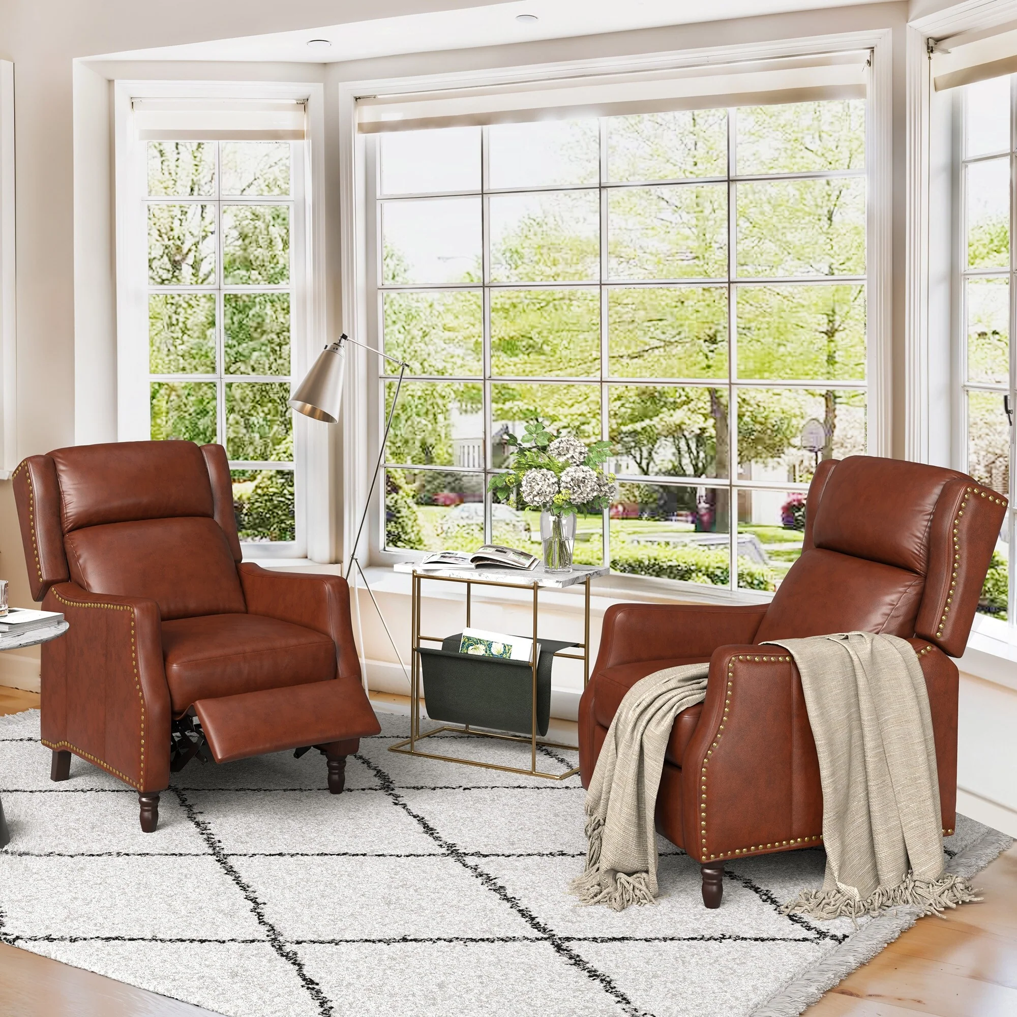 COZYMAN Modern Genuine Leather Push Back Recliner Adjustable Recliner Chair with 3-Position Seat