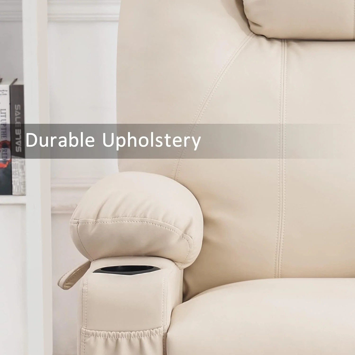 MCombo Large Power Lift Recliner Leather Chair with Massage, Heat, Cup Holders,Extended Footrest, Leather 7516