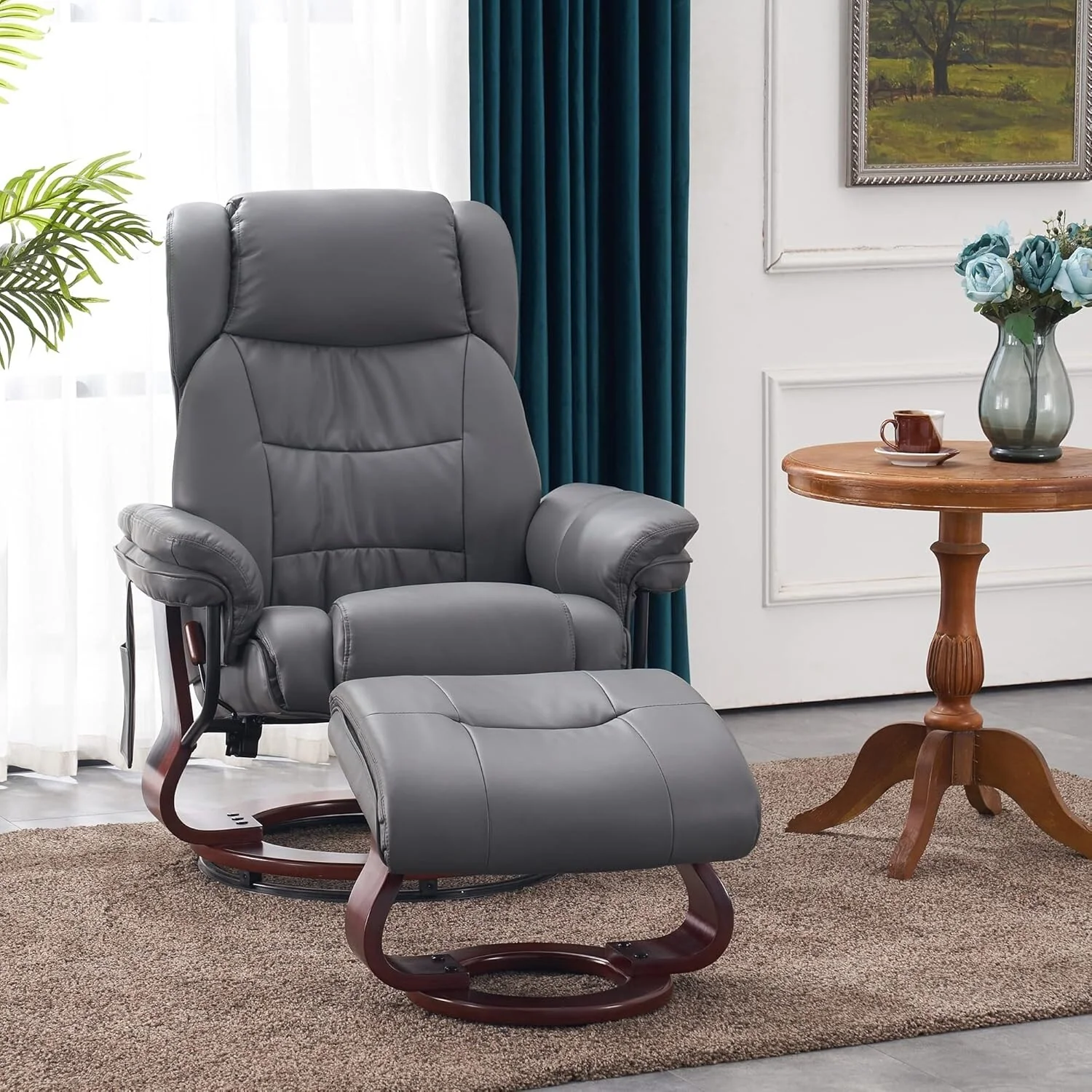 MCombo Swivel Recliners with Ottoman, Vibration Massage TV Chairs with Side Pocket