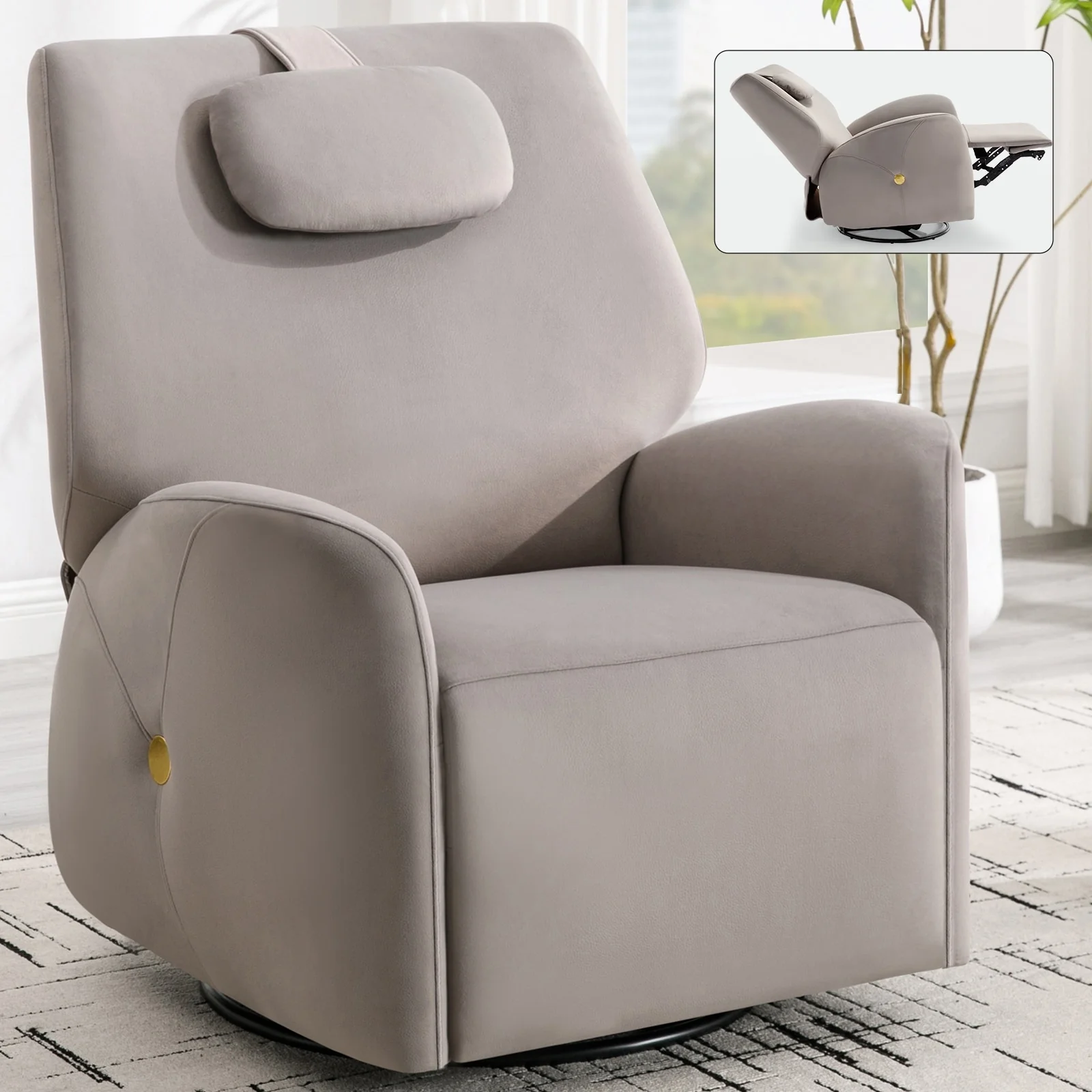 Power Recliner Chair with 270�� Swivel, Rocking Motion, Lumbar, Neck Support, USB & Type-C Charging Ports, Easy Assembly