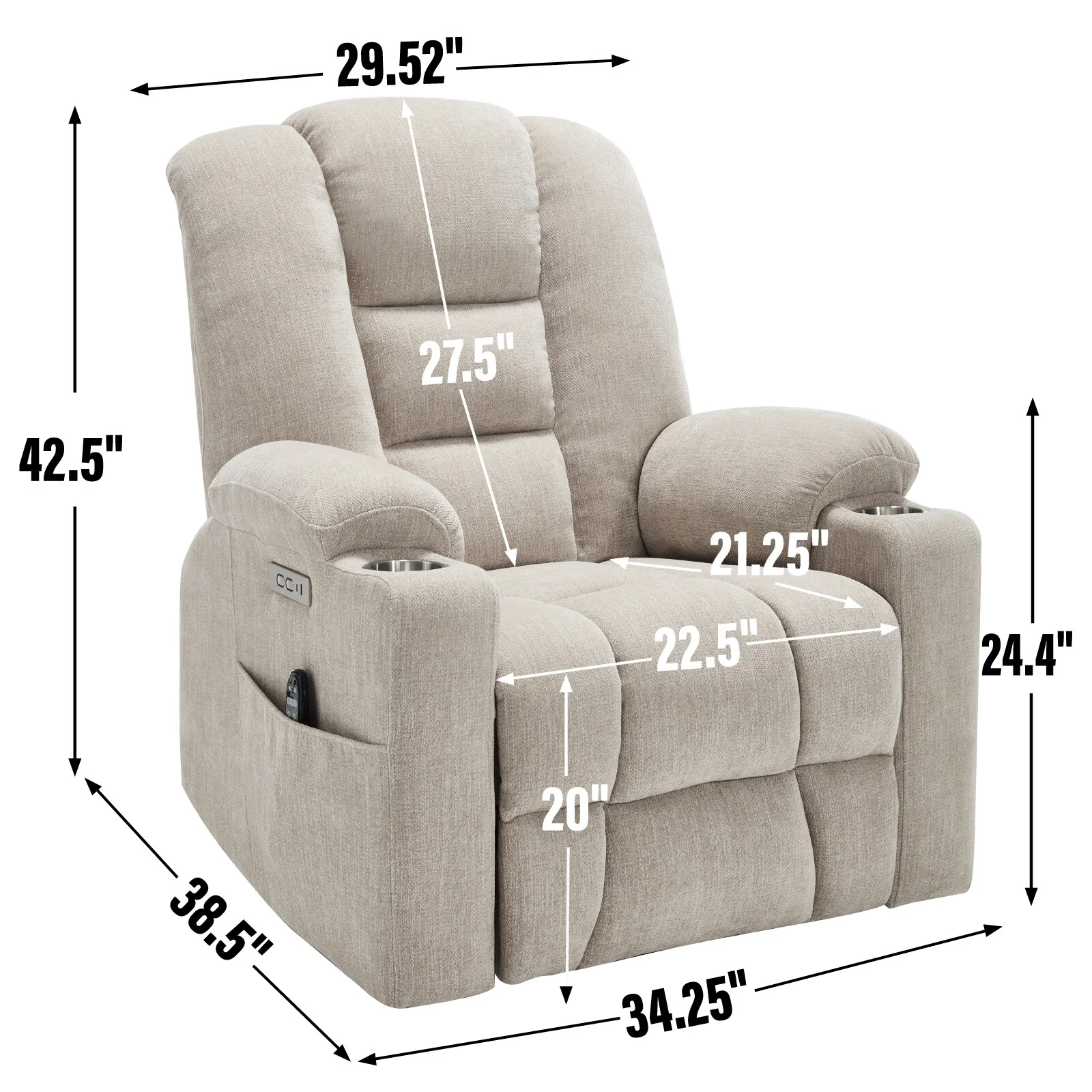 Power Lift Recliner Chair with Dual USB, Cup Holders & Chenille Fabric
