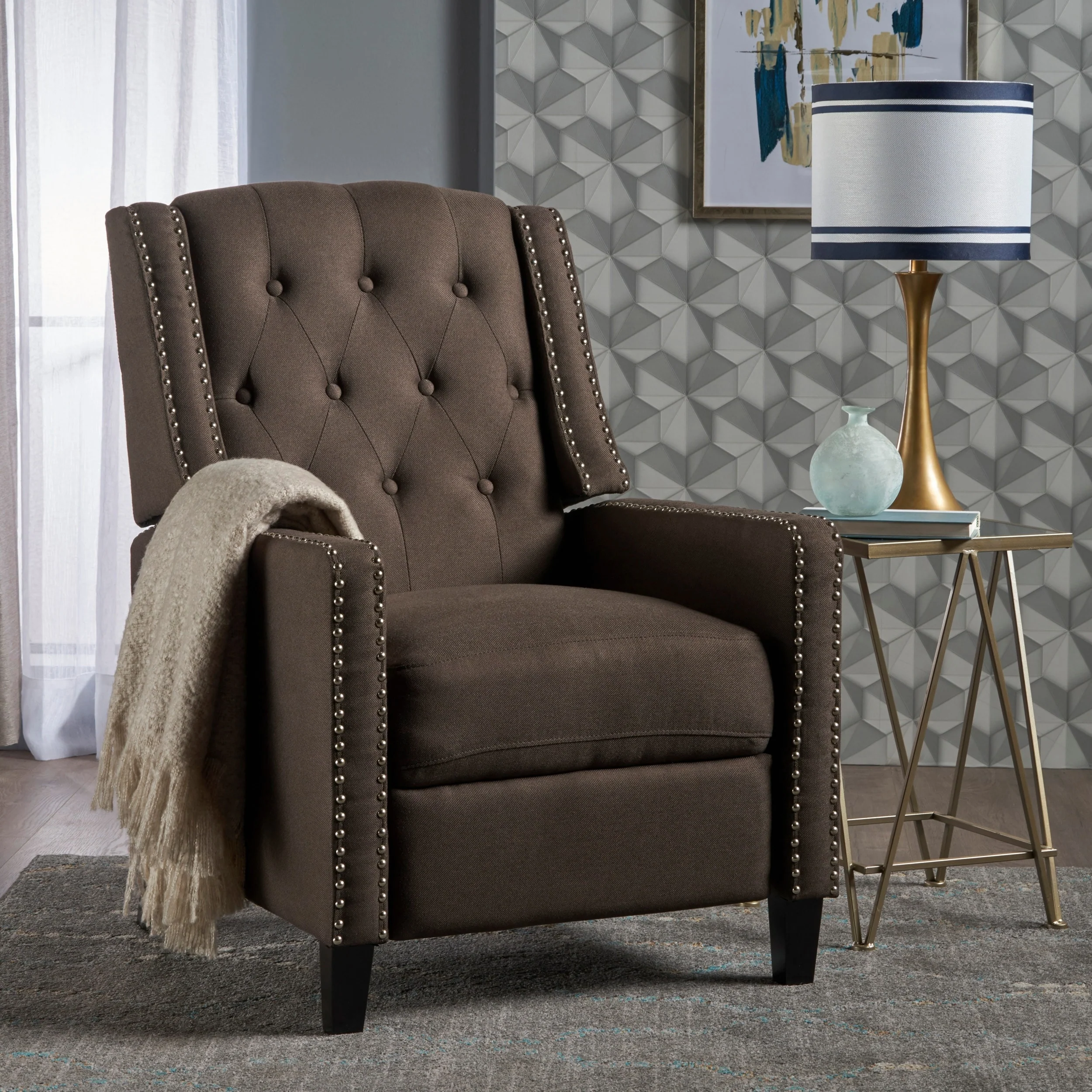 Roomfitters Classic Fabric Push Back Chair, Elegant Recliner for Living Room, Bedroom