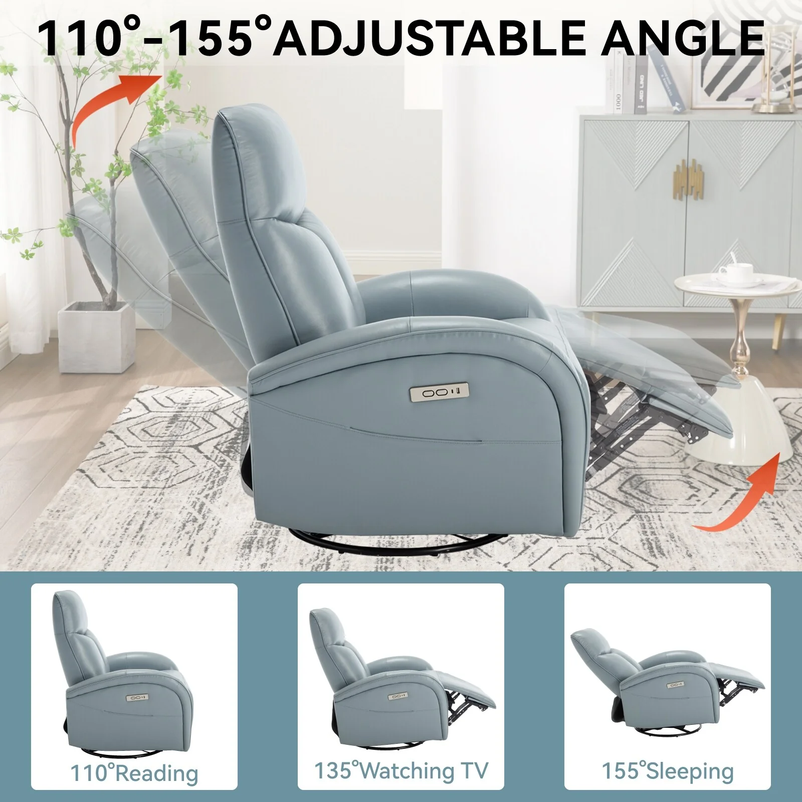 Armless Power Glider Recliner Chair with USB?C Charging & High Backrest