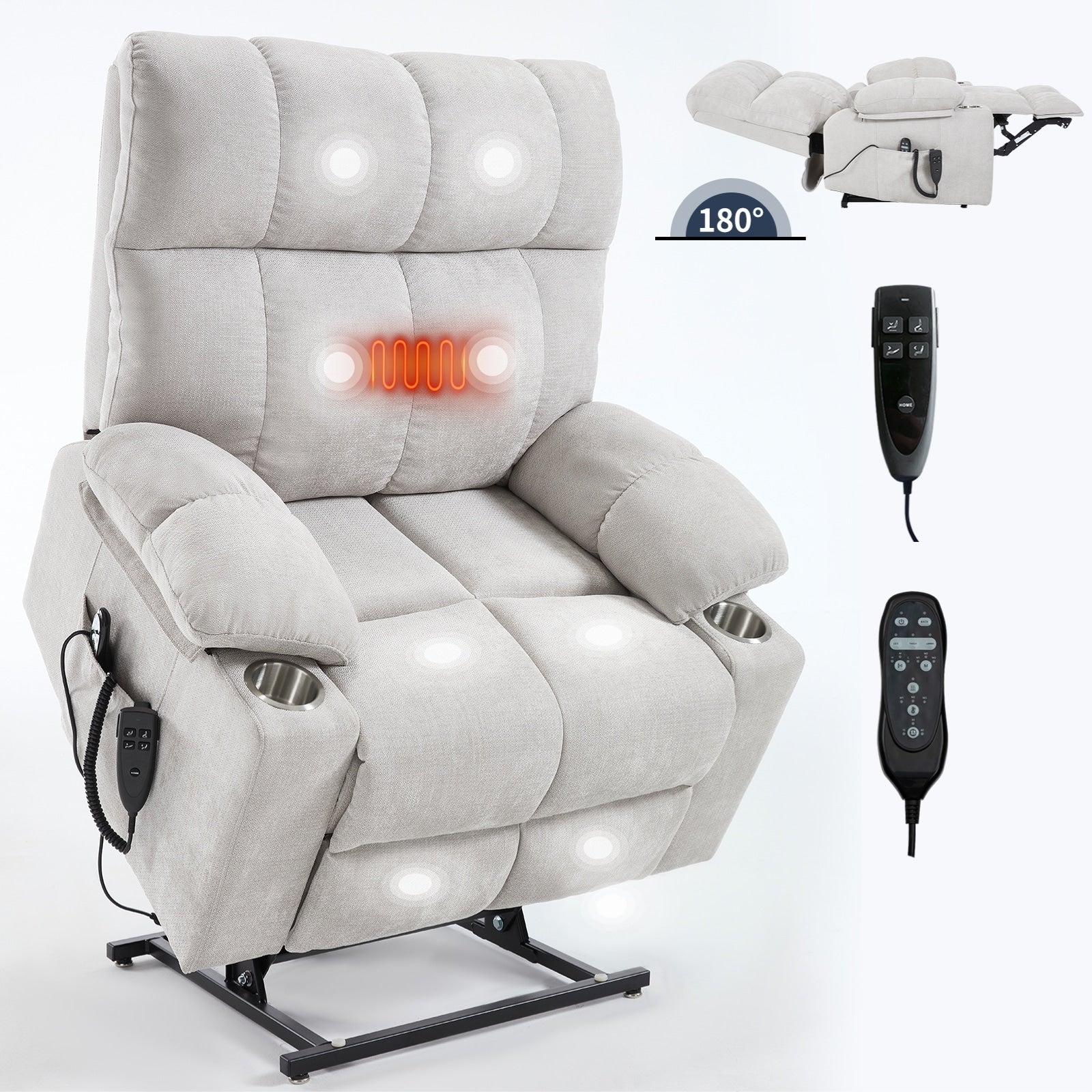 Oversized Chenille Power Lift Recliner with Dual Cup Holders