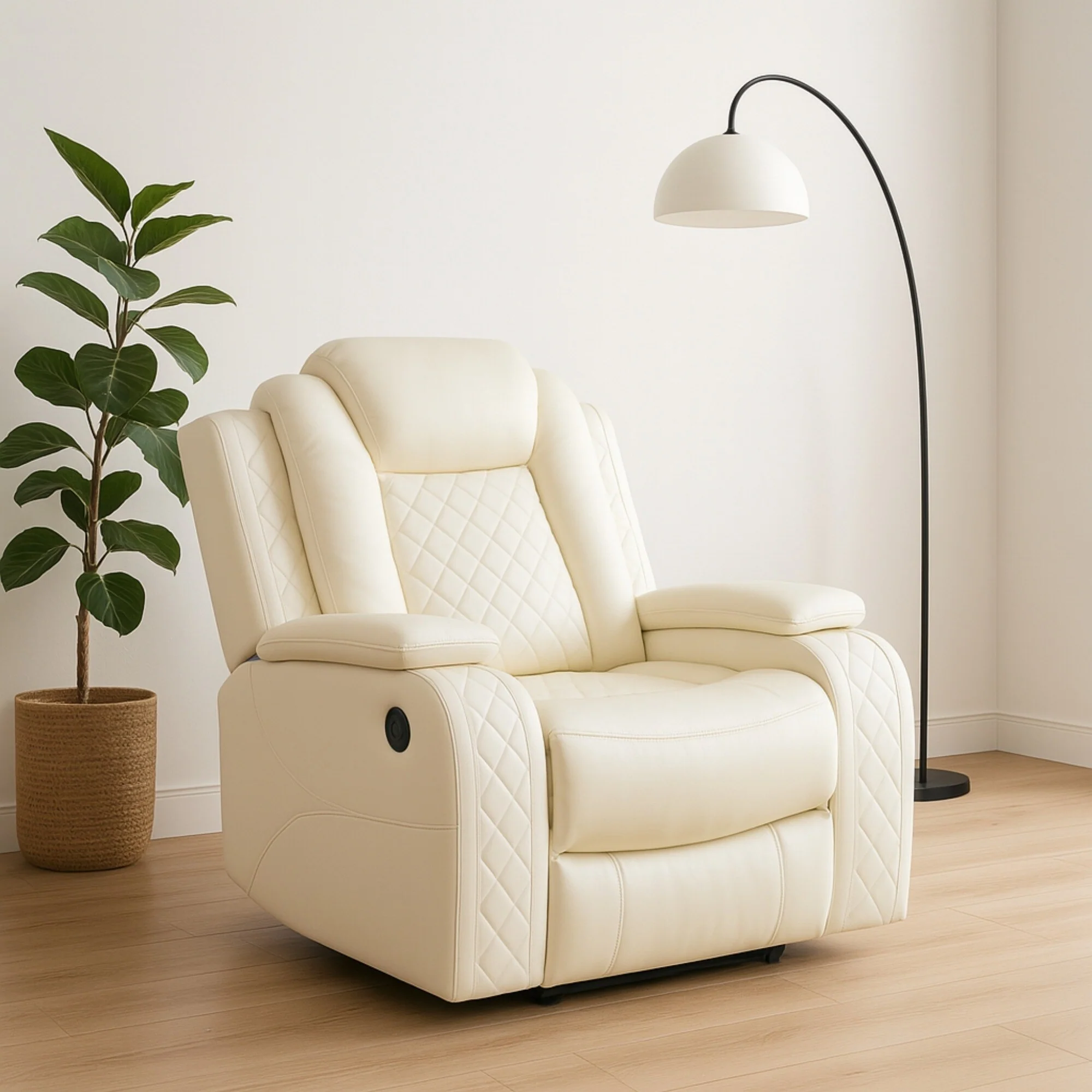 Modern Breathing Leather Recliner Chair with Ambient Lighting and USB-Powered LED