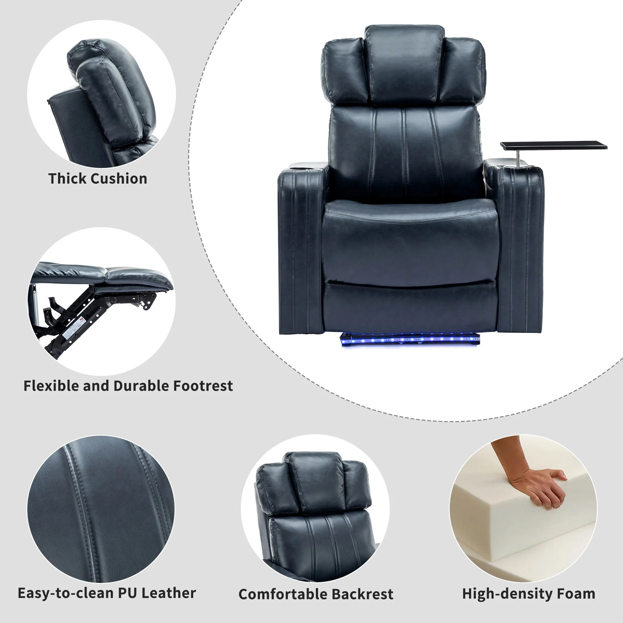 Power Recliner Chair with Cooling Cup Holder, Bluetooth & Tray Table