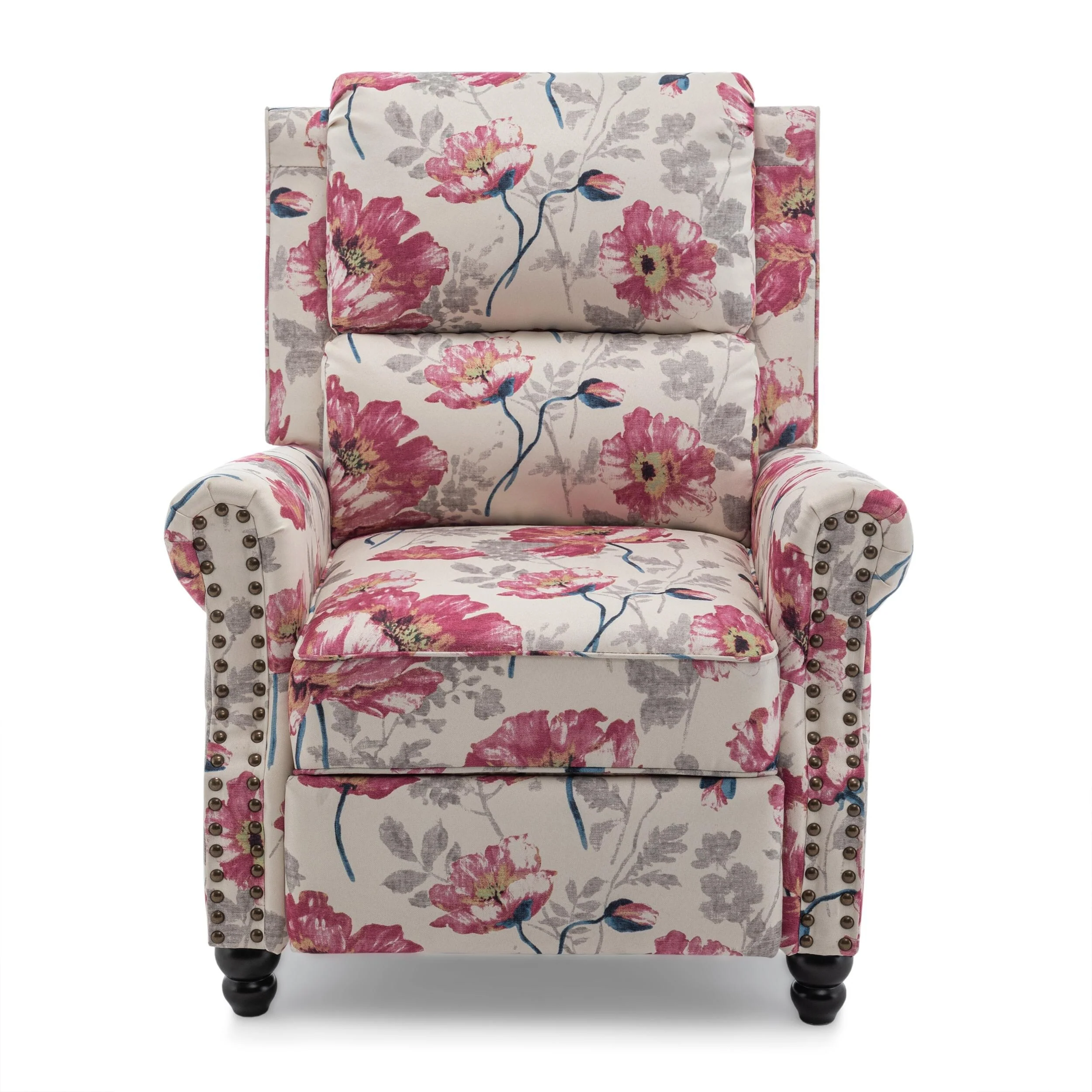 Mid-Century Nailhead Pu Leather Linen Recliner