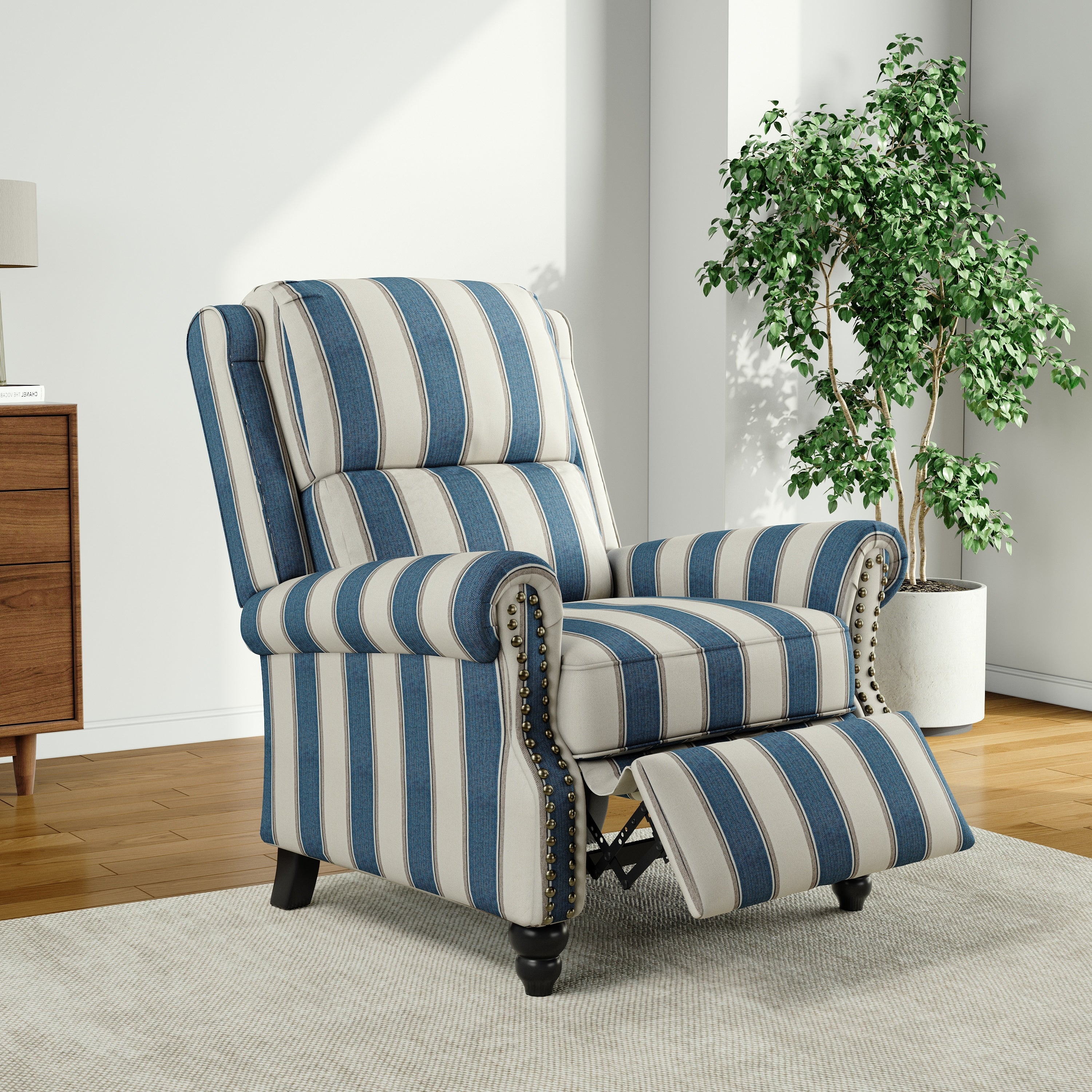 Alisa 35'' W Vegan Leather/ Linen Glider Push Back Recliner Chair