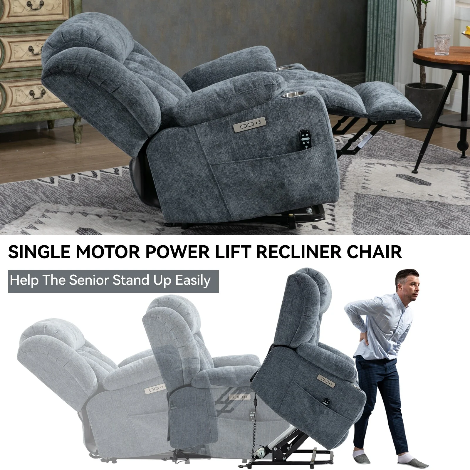 Chenille Power Lift Recliner Chair