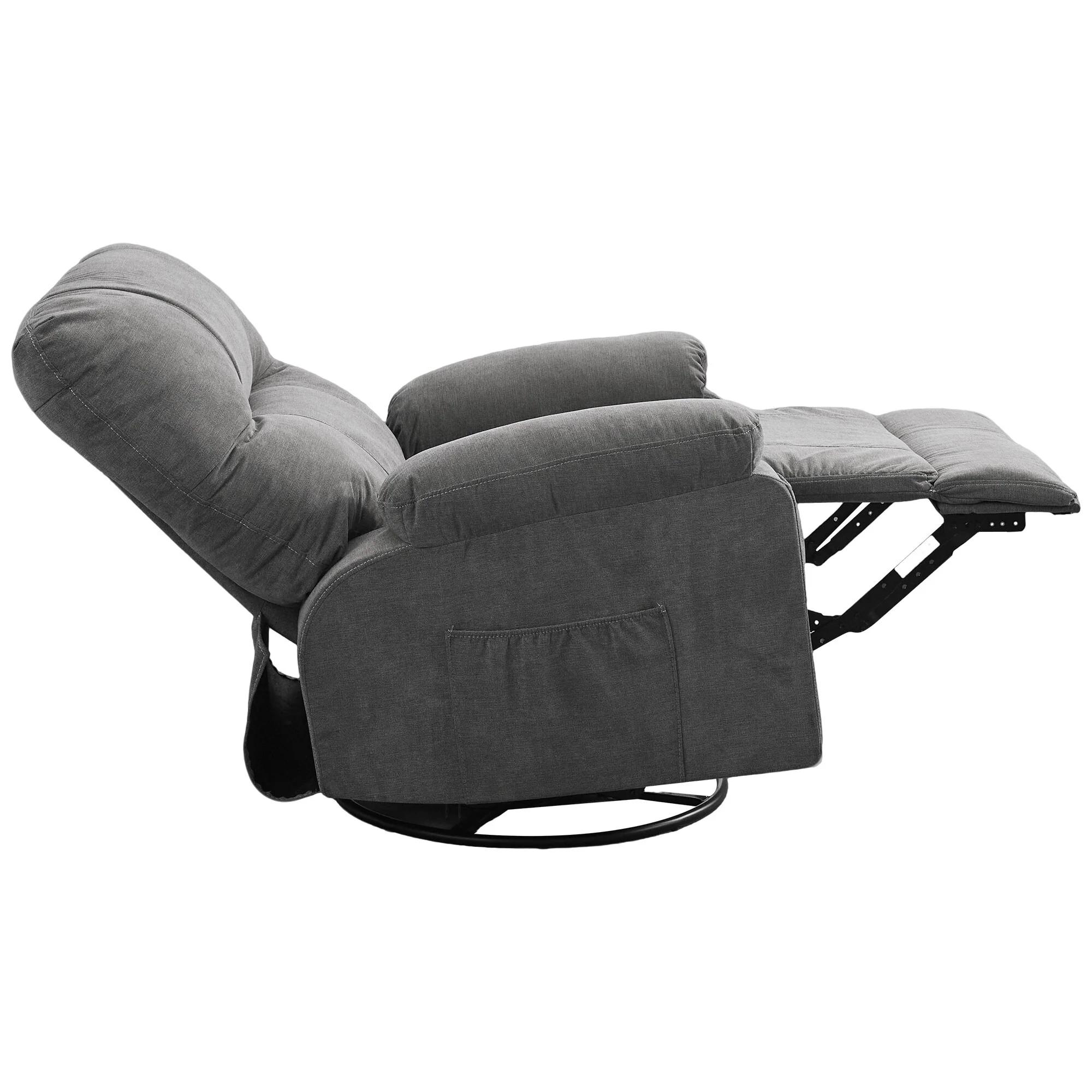 360�� Rotating Recliner Chair with Adjustable Backrest, Swivel Rocking Armchair with Footrest, Soft Cushions & Side Pockets