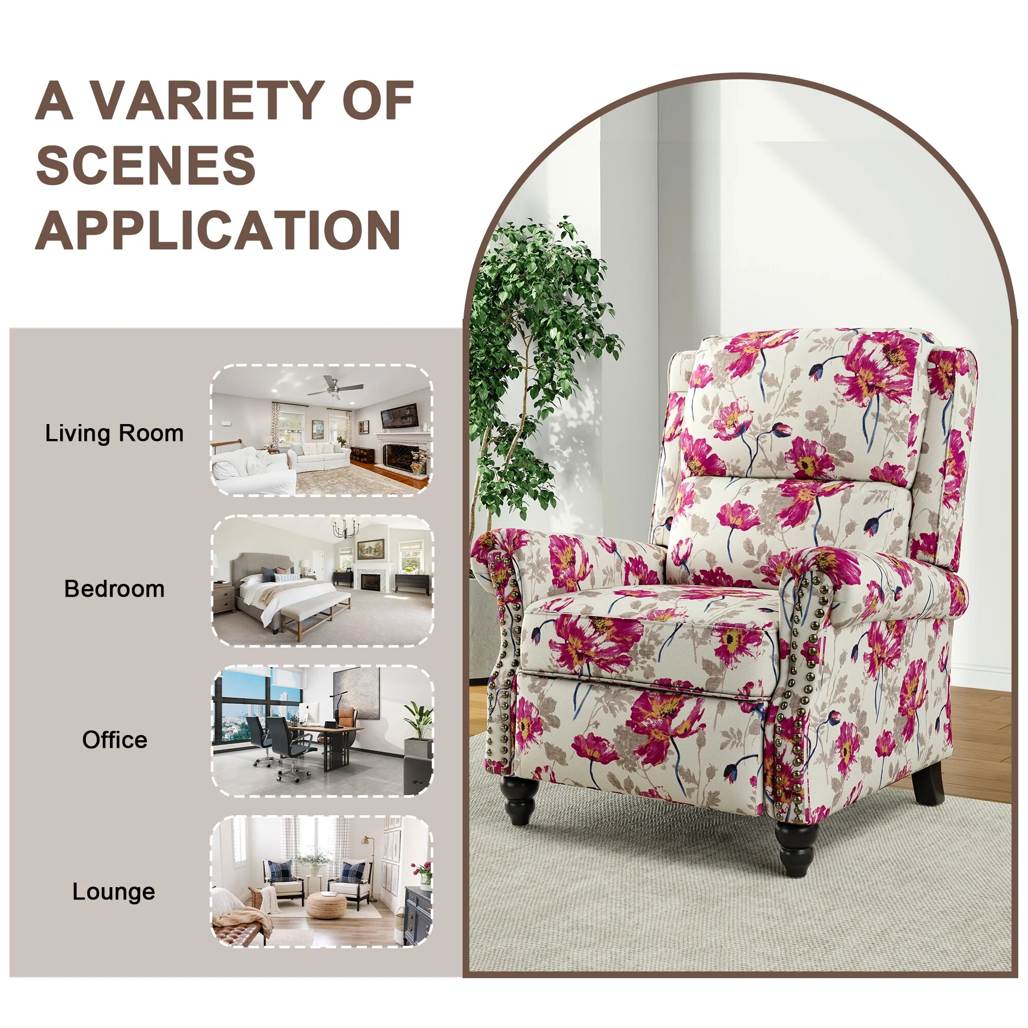 Alisa 35'' W Vegan Leather/ Linen Glider Push Back Recliner Chair