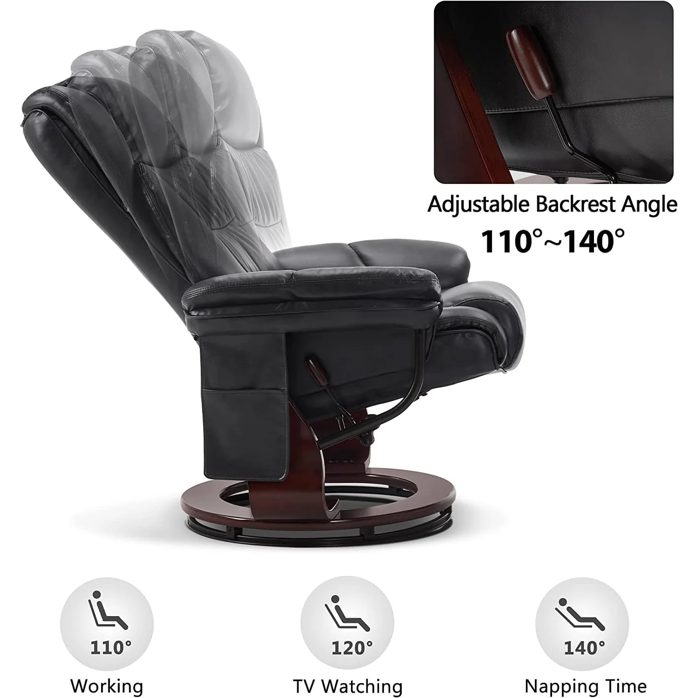 MCombo Swivel Recliners with Ottoman, Vibration Massage TV Chairs with Side Pocket