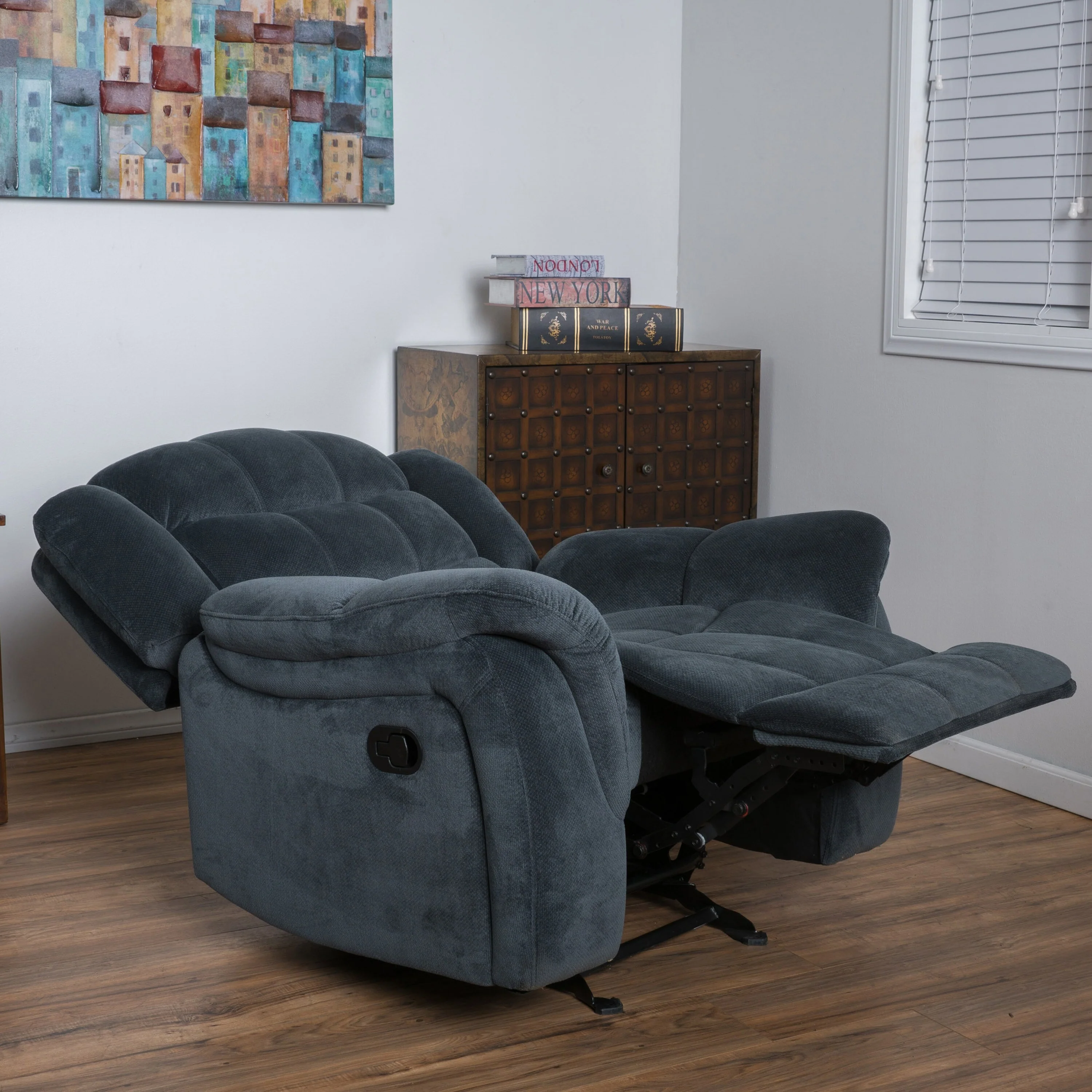 Roomfitters Classic Design, Brown Plush Fabric, Glider Recliner