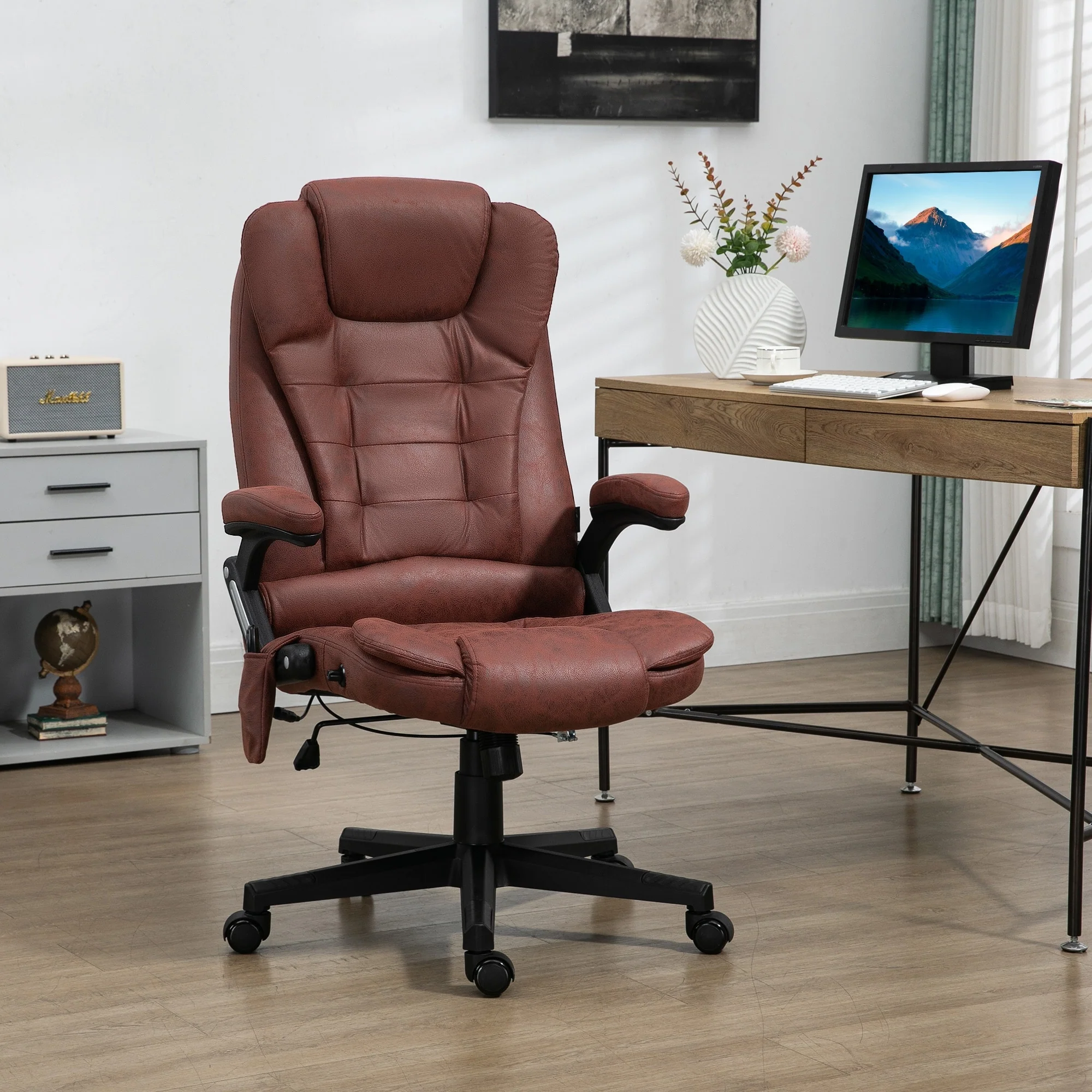 Heated Microfiber Executive Office Chair with 6-Point Massage, Reclining Backrest, Adjustable Height & Remote Control