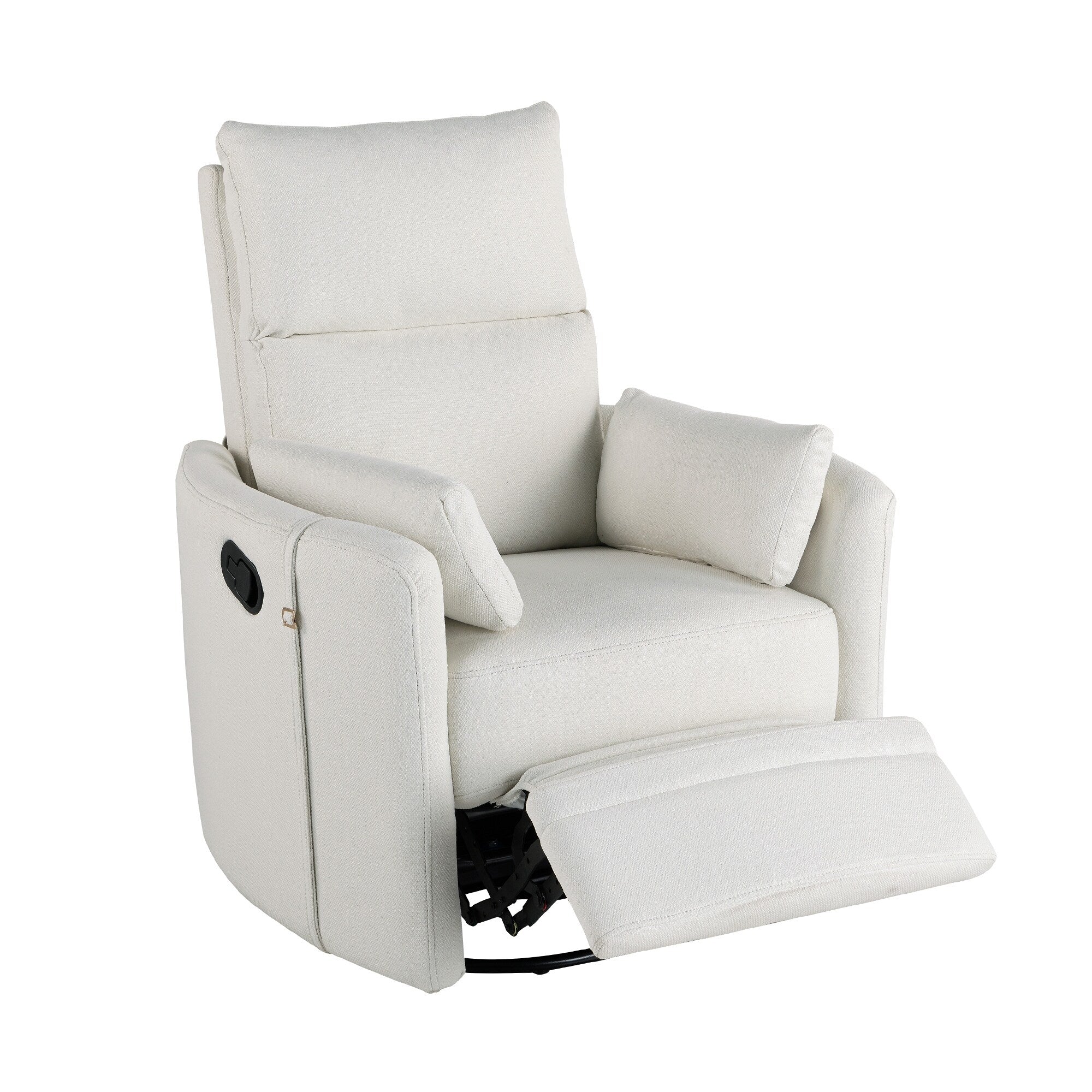 Beige Upholstered Swivel Rocker Recliner Chair with Manual Adjustment, 360�� Swivel, and Two Removable Pillows