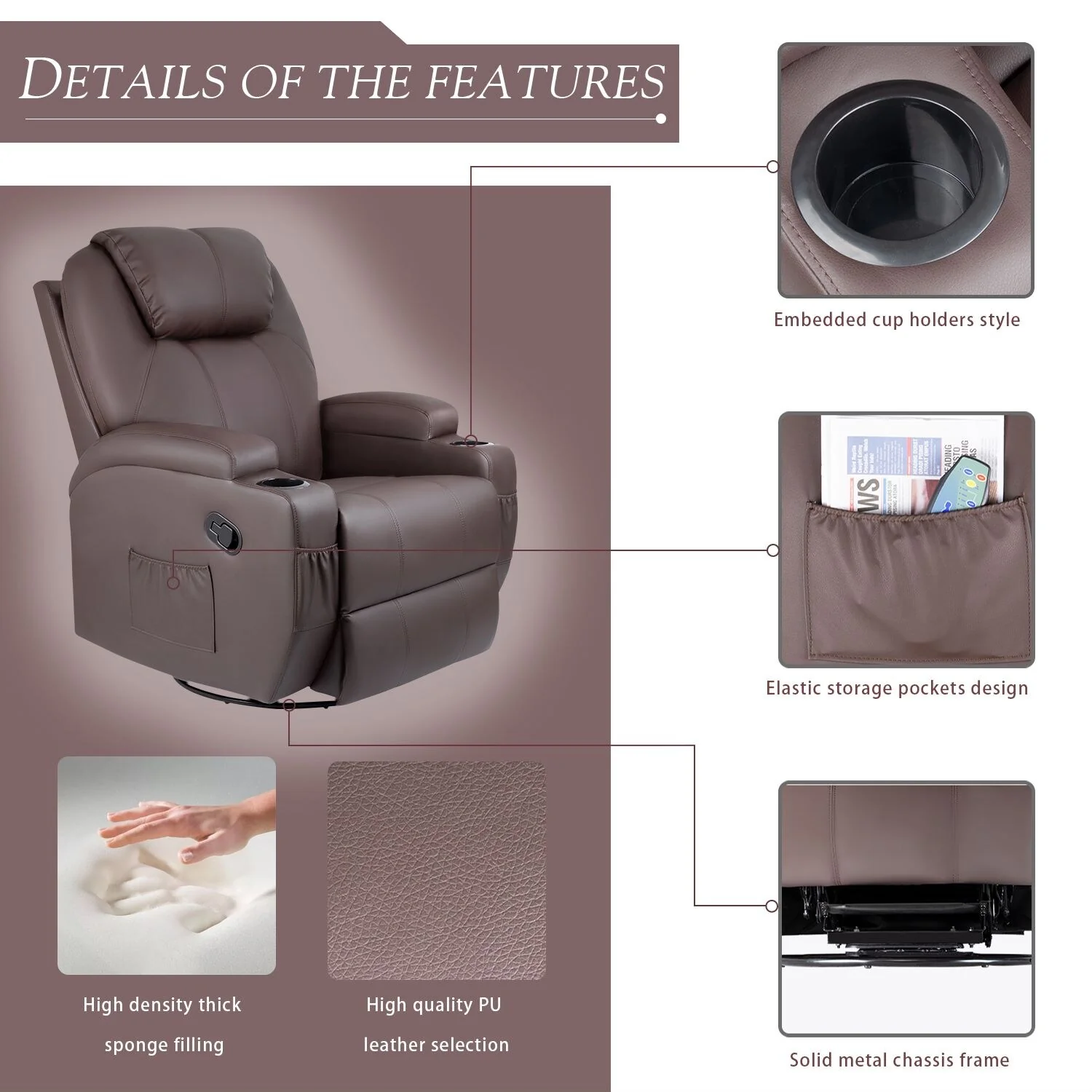 Homall Massage Recliner Chair Swivel Heating Faux Leather Living Room Chair