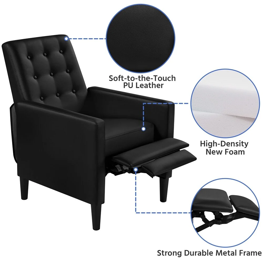 Yaheetech Modern Faux Leather Recliner Adjustable Back  Footrest Tufted Upholstered Sofa