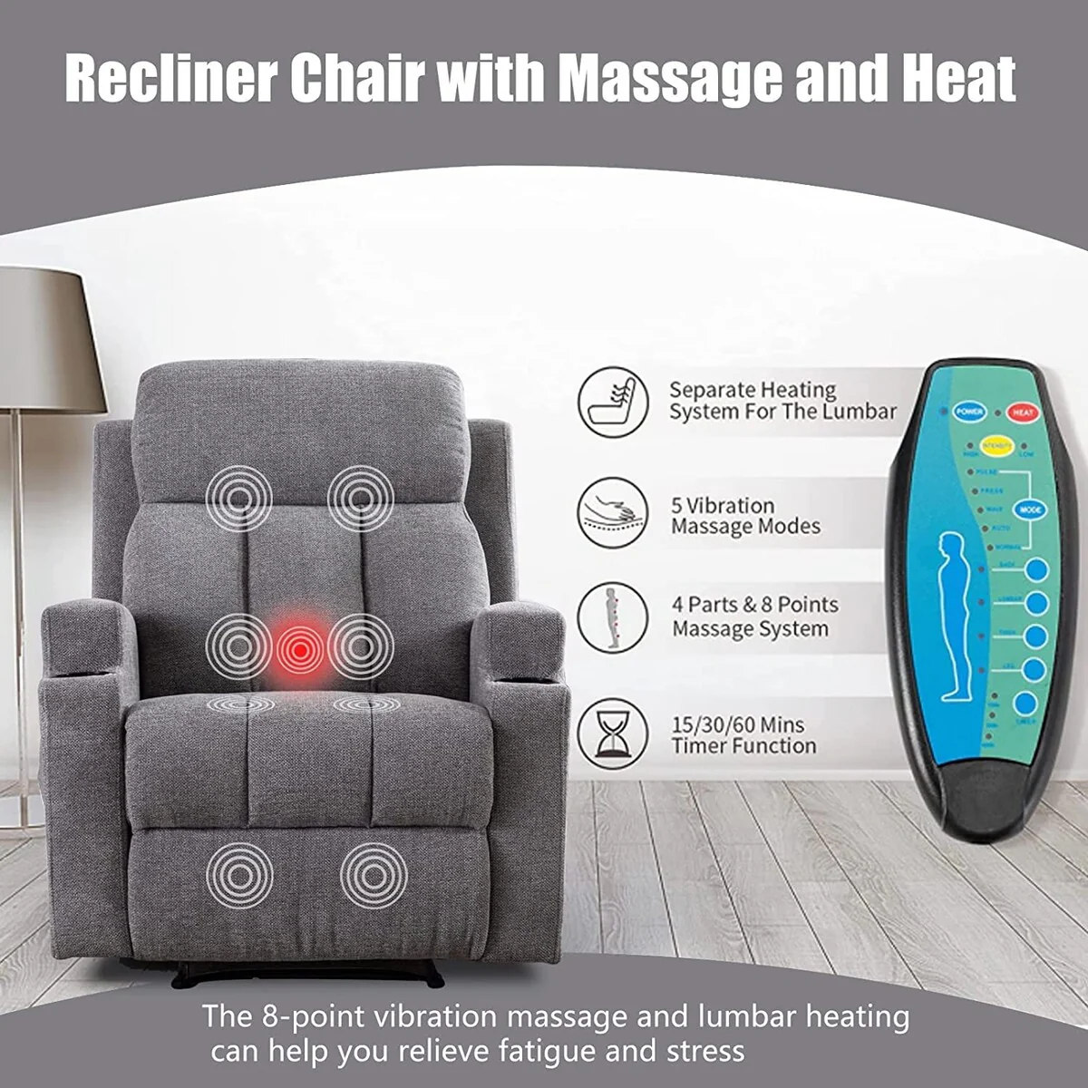 Massage Recliner and Manual Singles Sofa with Remote control