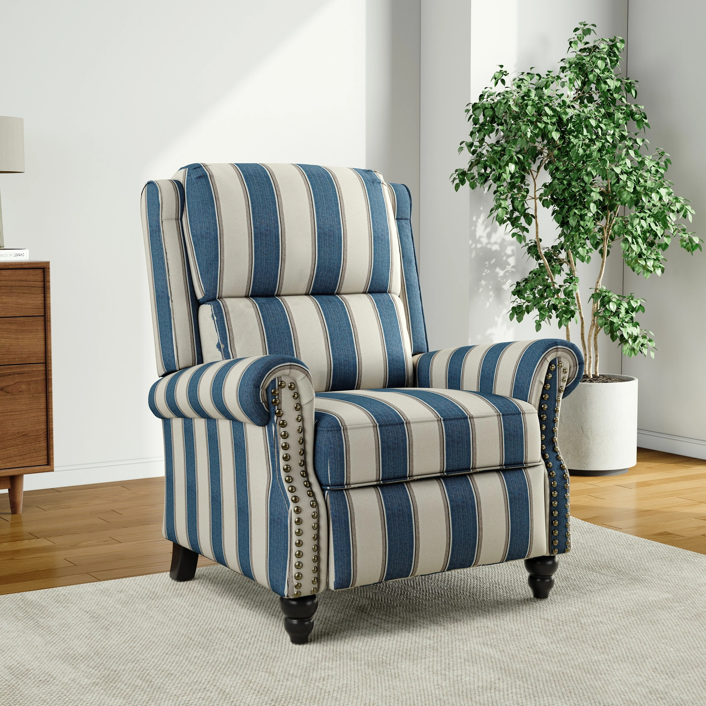 Alisa 35'' W Vegan Leather/ Linen Glider Push Back Recliner Chair