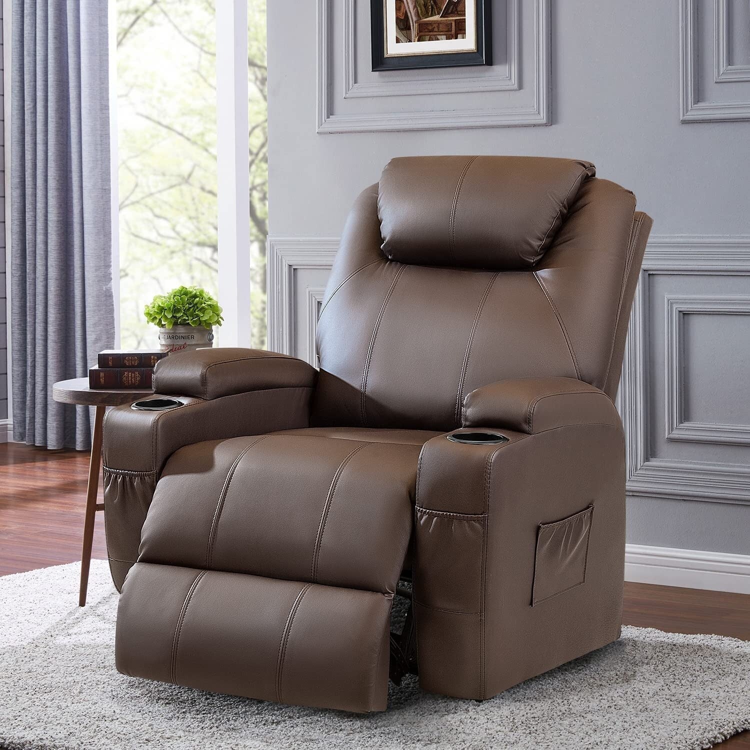 Furniwell Power Lift PU Leather Recliner with Massage and Heating