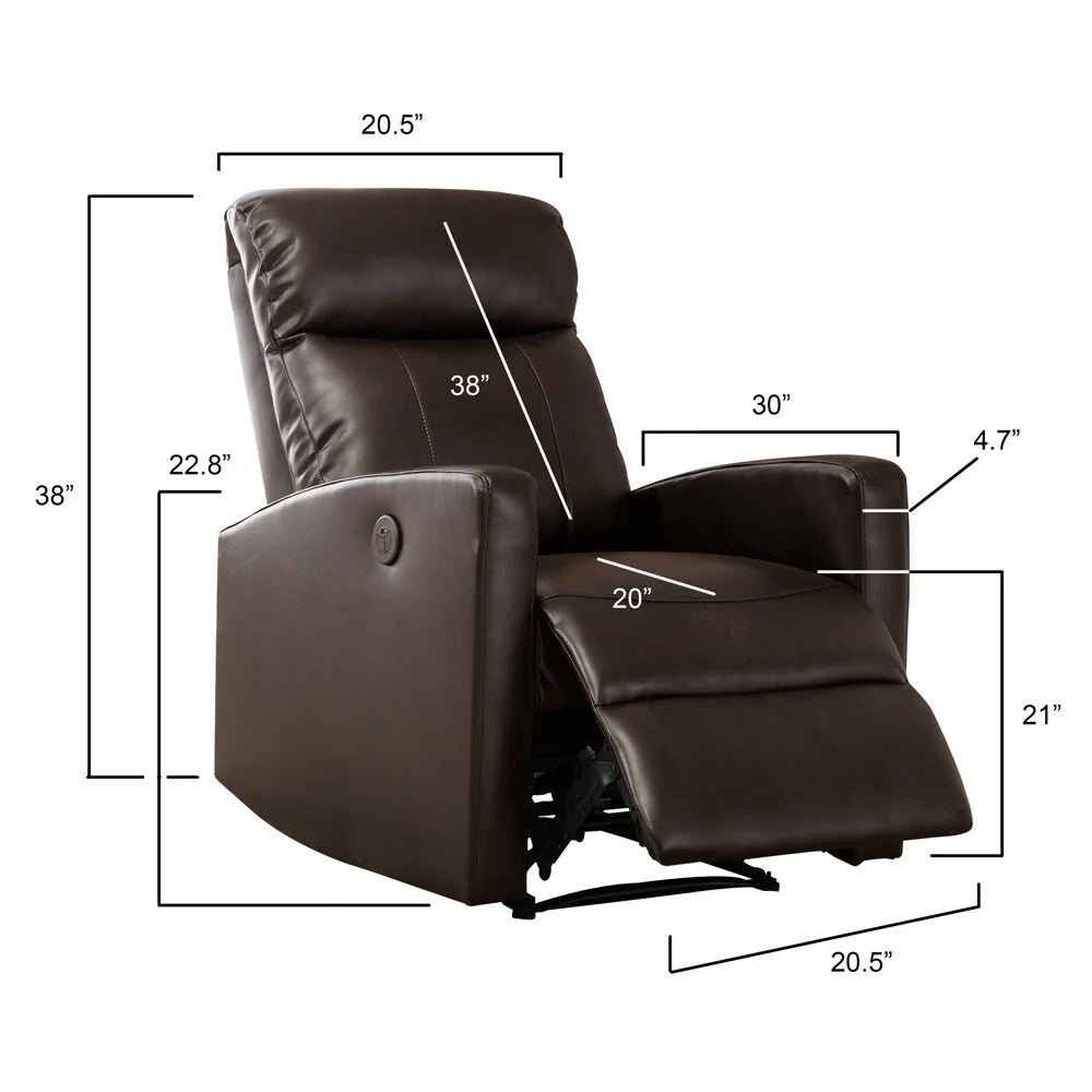 AC Pacific Modern Faux Leather Small Powered Reading Recliner