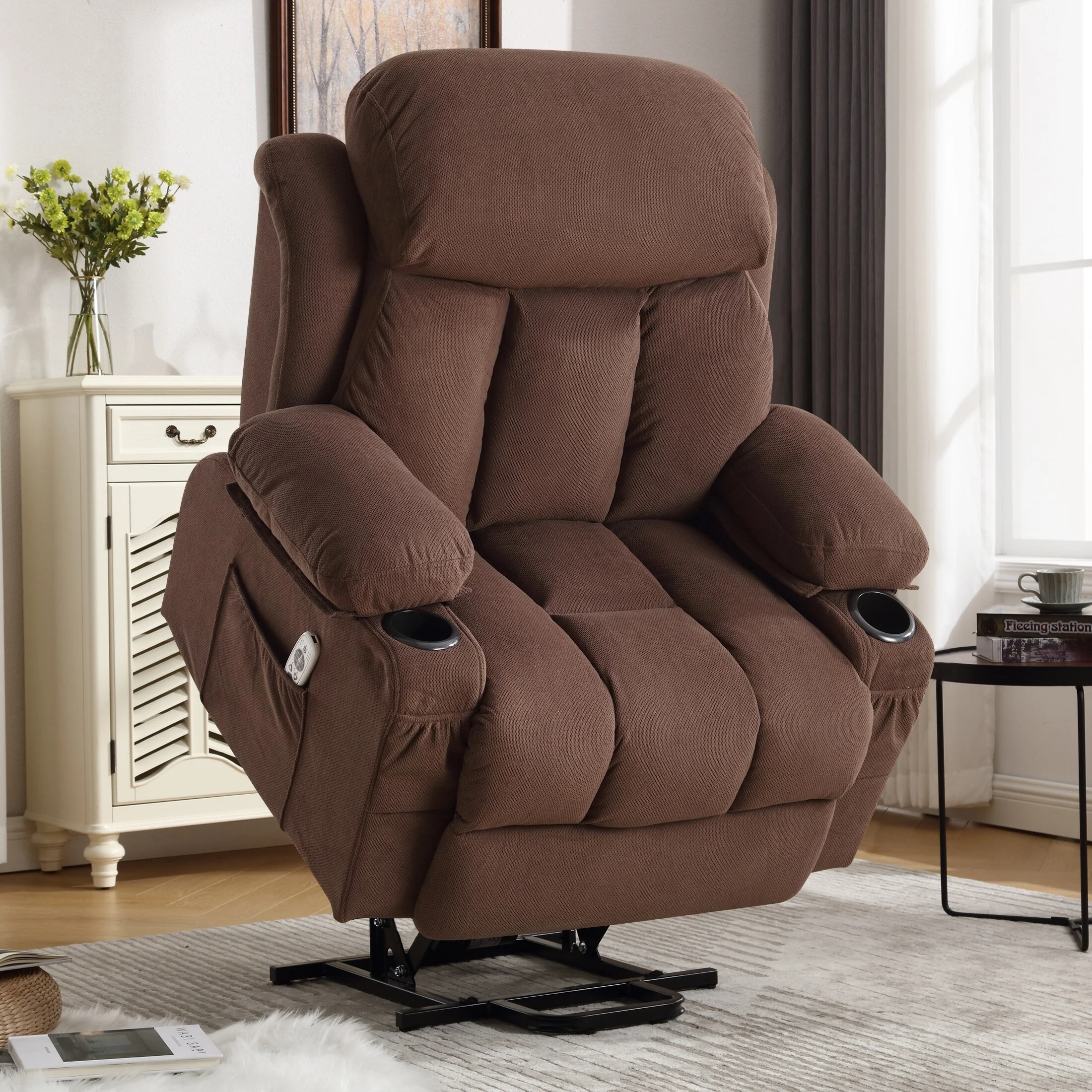 Grey Power Lift Recliner with Heat, Massage, USB, and Remote Control