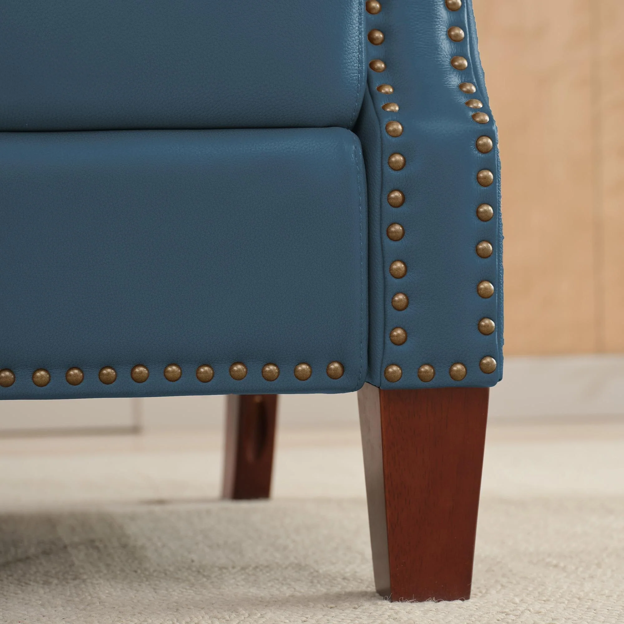 Genuine Leather Pushback Recliner with Multi-Angle Seat Back and Solid Wood Legs